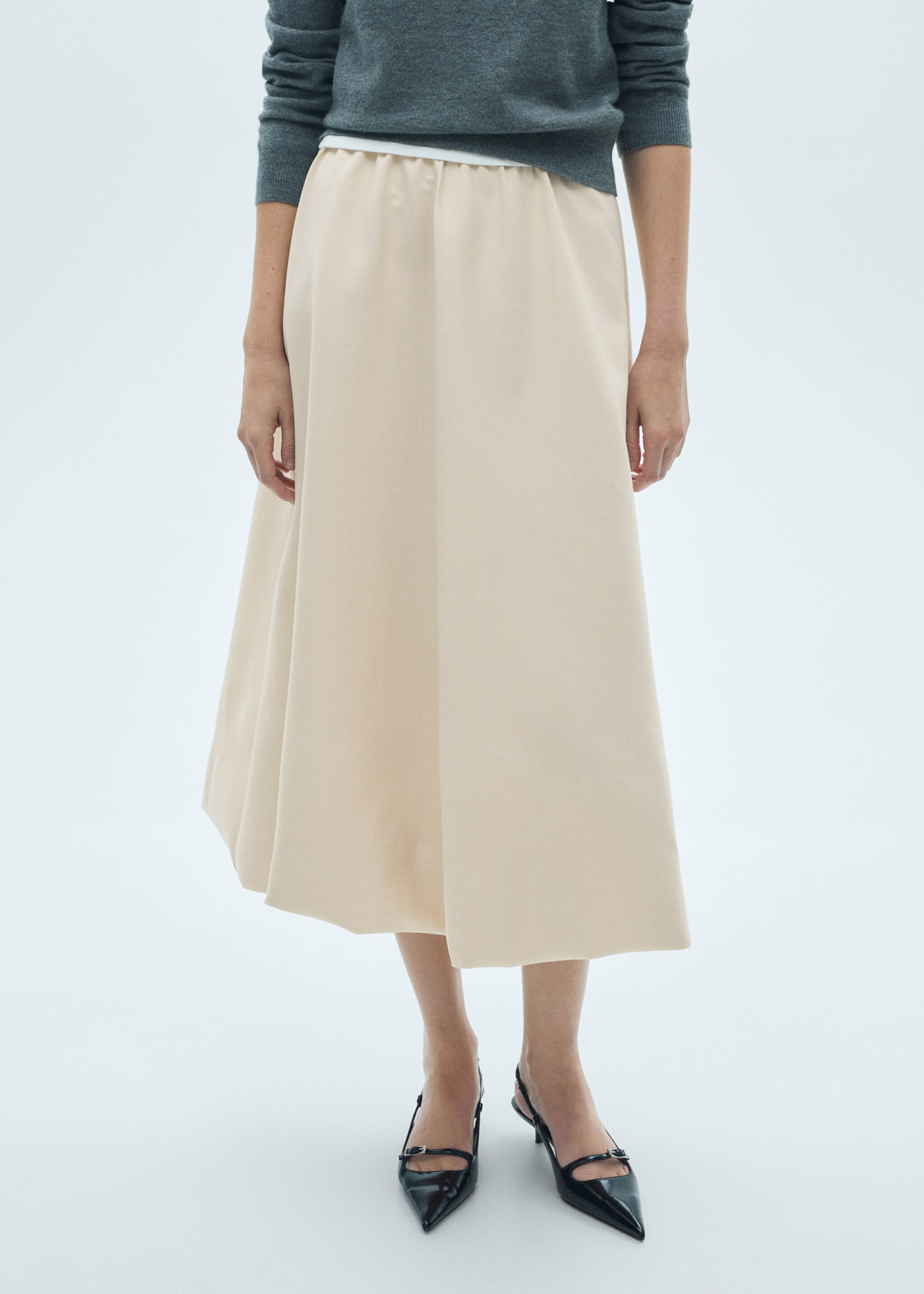 Flared midi-skirt - Medium plane, Sand. Ref: 77056752-00.