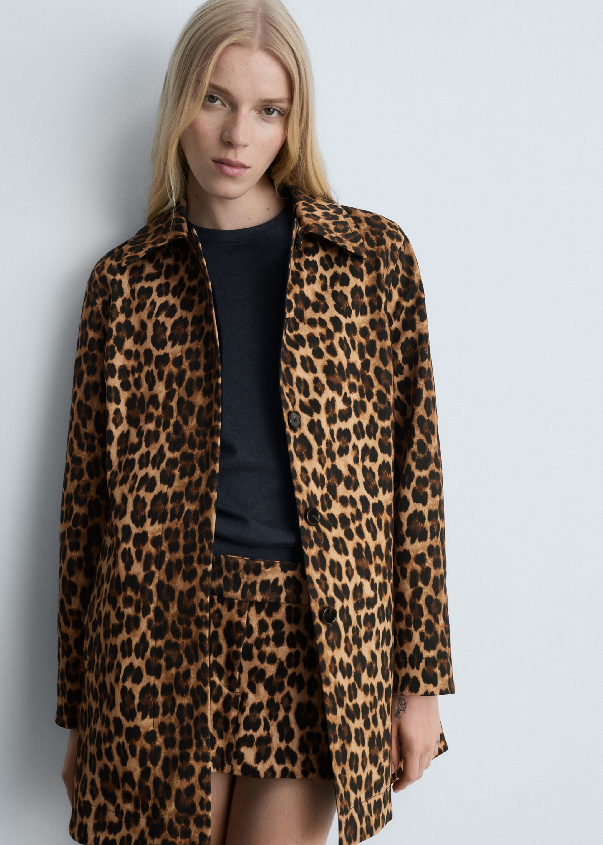 Leopard-print straight-fit coat - Medium plane, Brown. Ref: 77056754-00.
