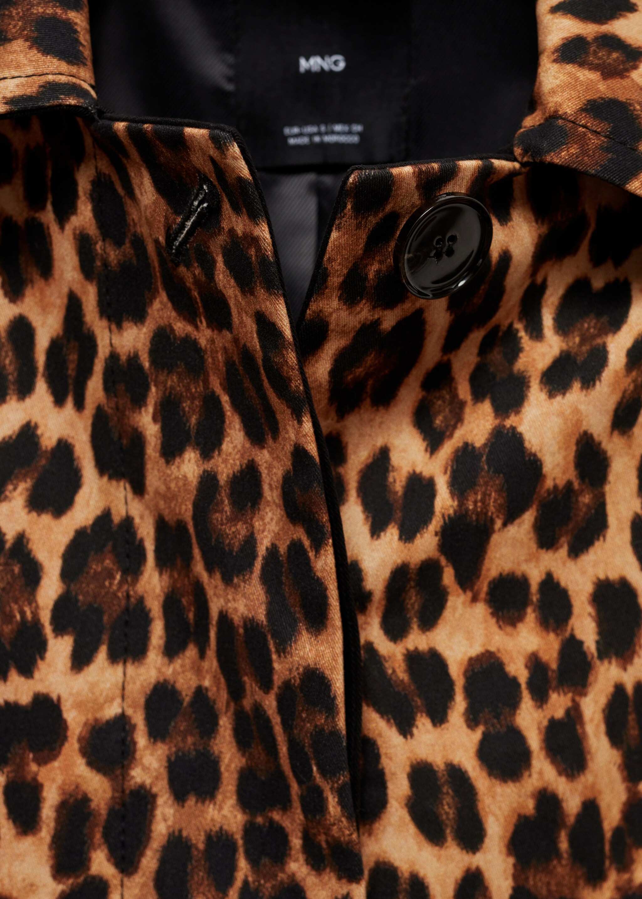 Leopard-print straight-fit coat - Details of the article 8, Brown. Ref: 77056754-00.
