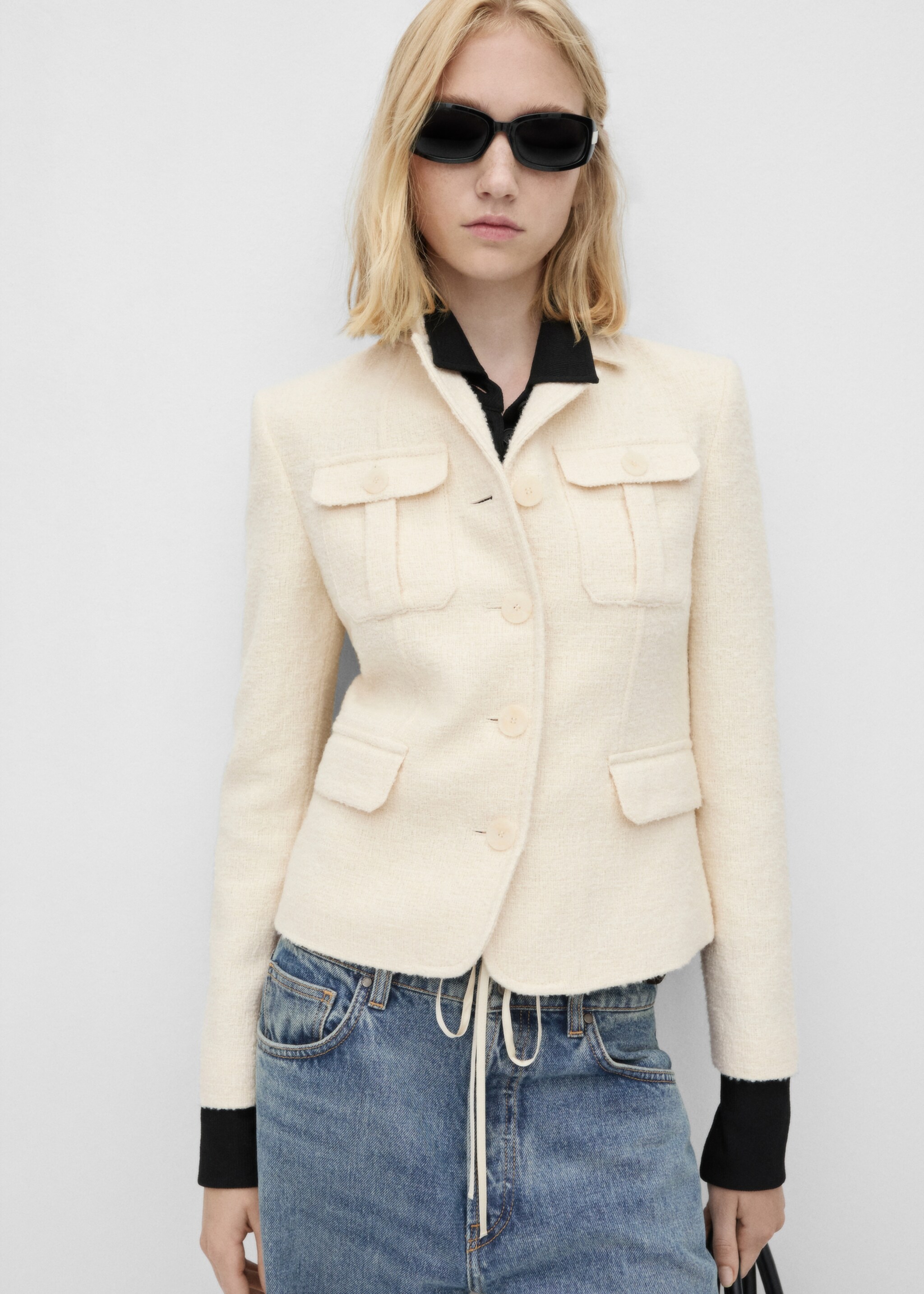 Tweedblazer mit Taschen - Mittlere Ansicht, Ecru. Ref: 77056759-00.