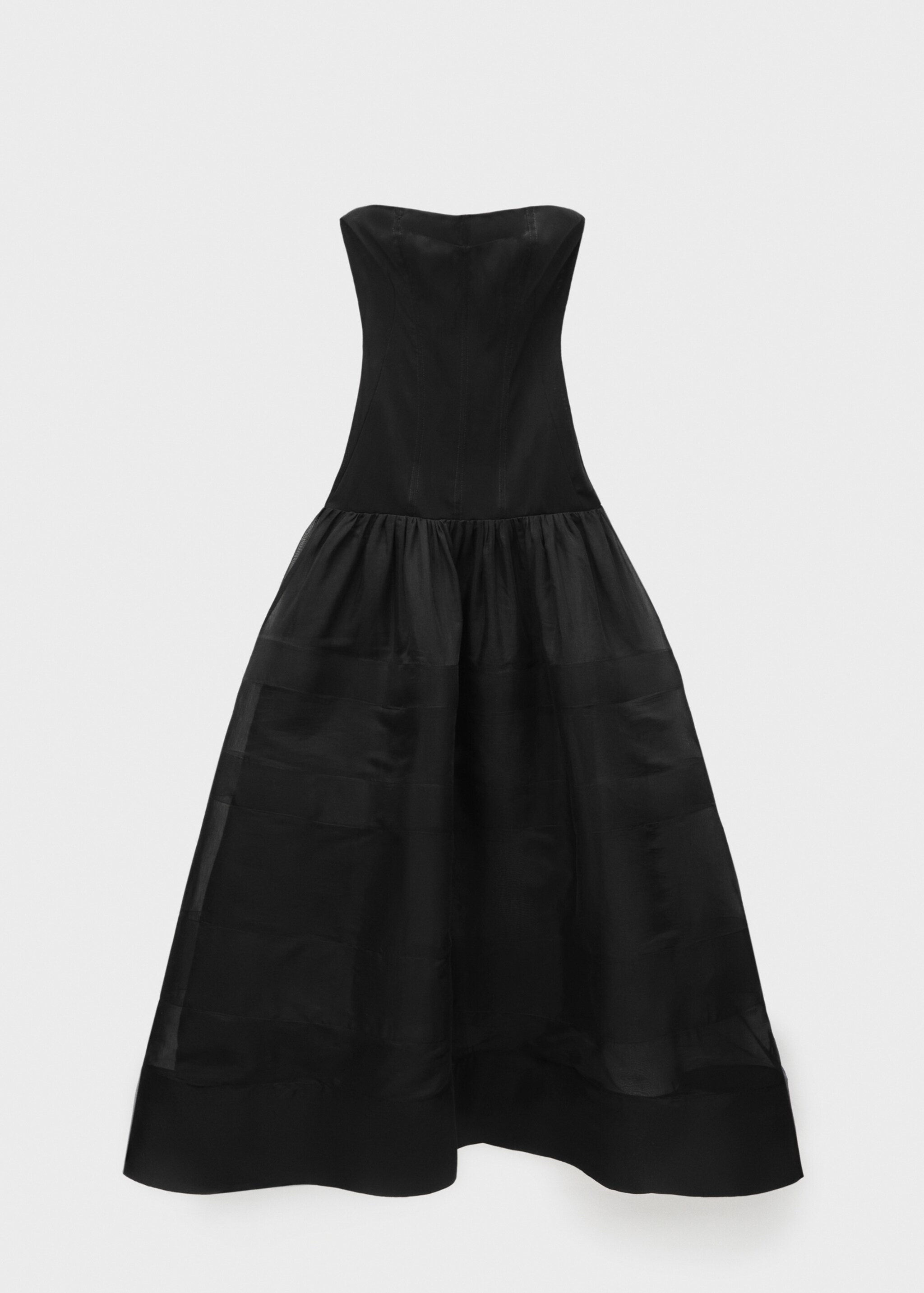 Corset dress with semi-transparent skirt - Article without model, Black. Ref: 77056762-00.
