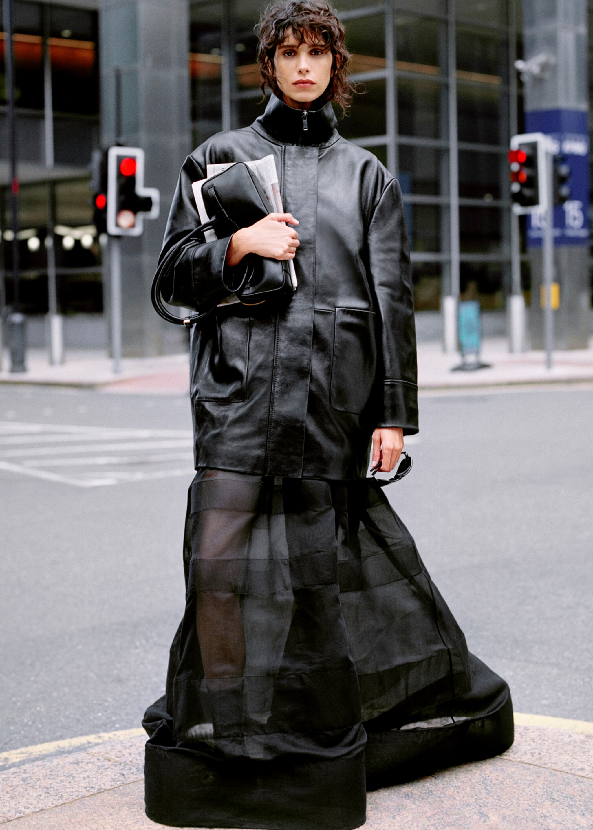 Corset dress with semi-transparent skirt - Details of the article 7, Black. Ref: 77056762-00.