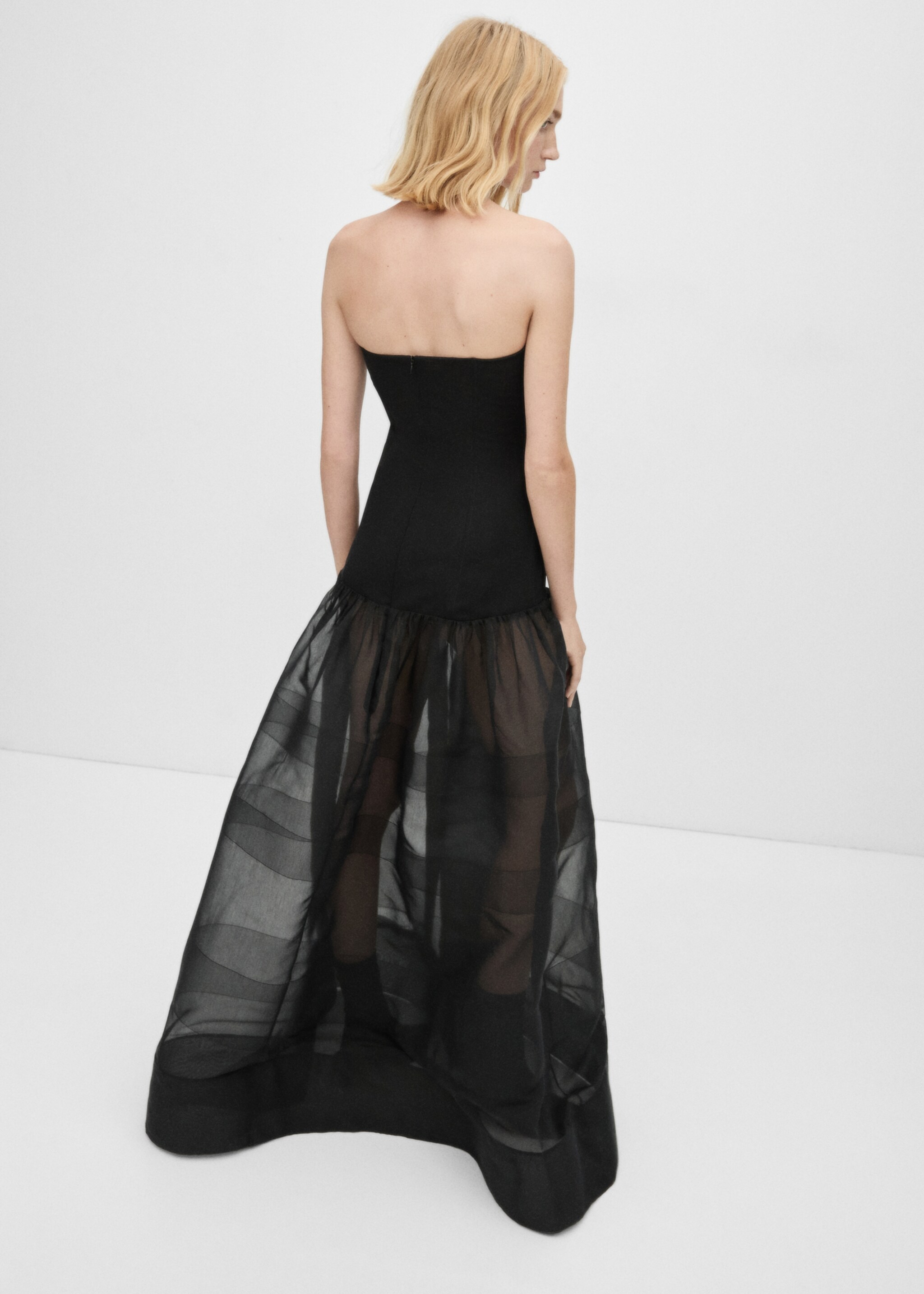 Corset dress with semi-transparent skirt - Reverse of the article, Black. Ref: 77056762-00.