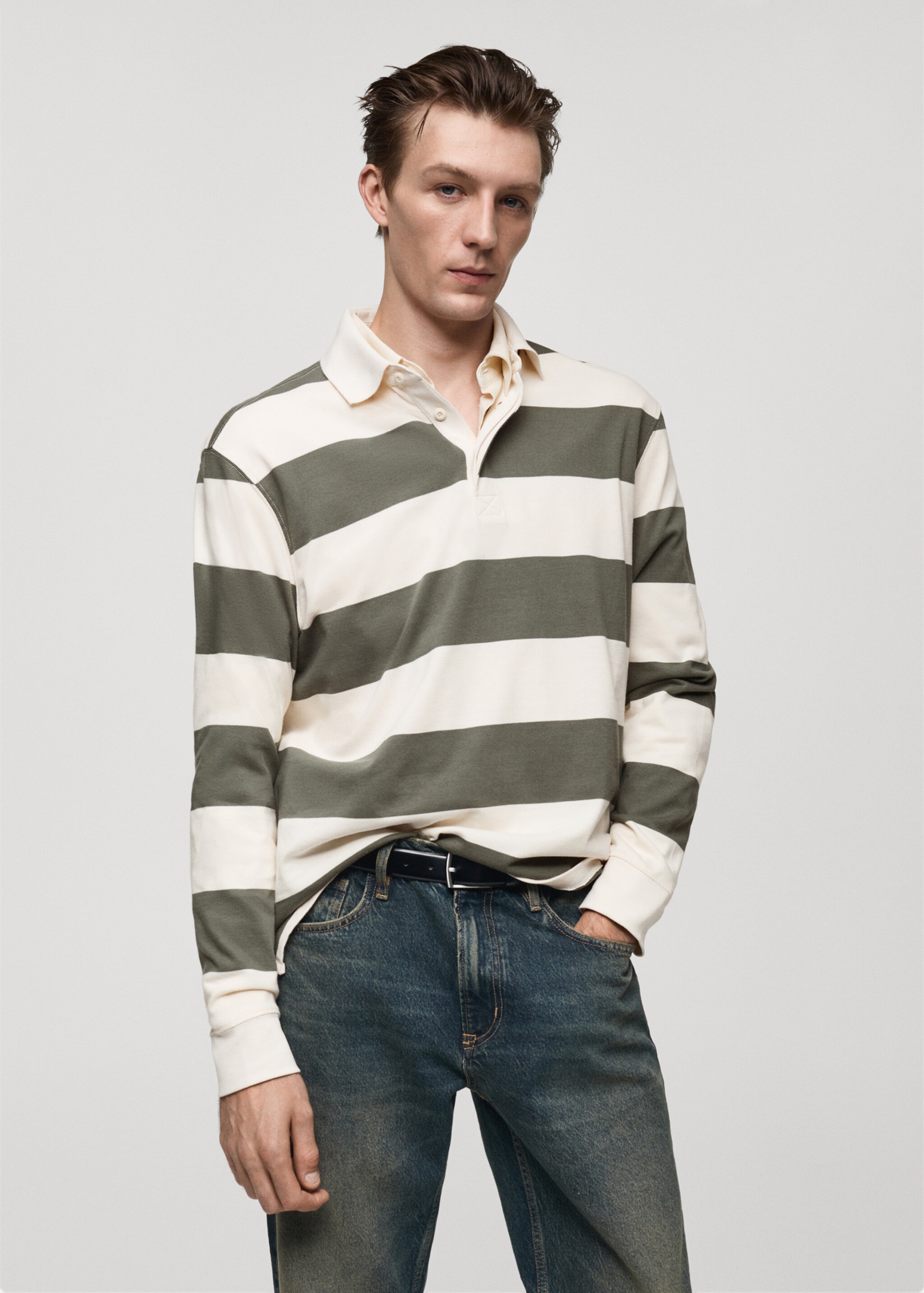 100% cotton striped regular-fit polo shirt - Medium plane, Green. Ref: 77057112-00.