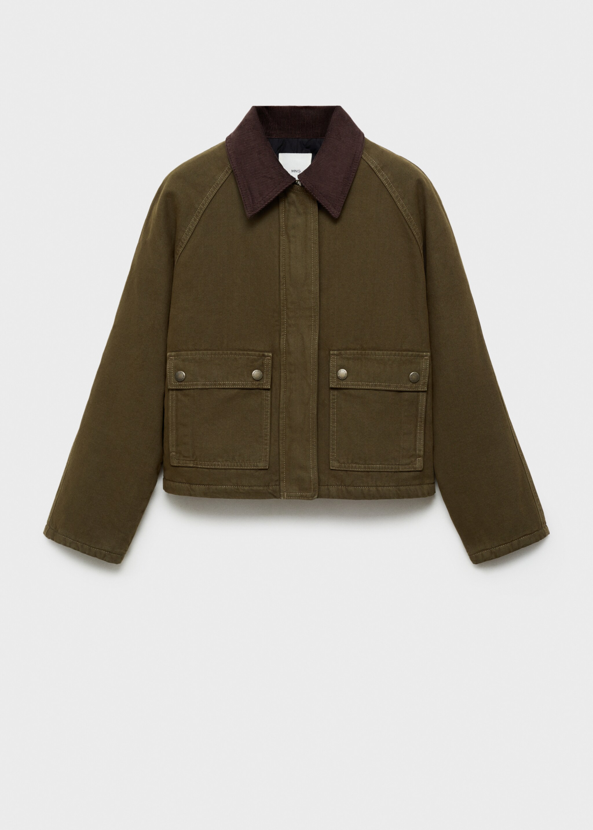 Denim barn jacket with contrasting collar - Article without model, Khaki. Ref: 77057115-00.