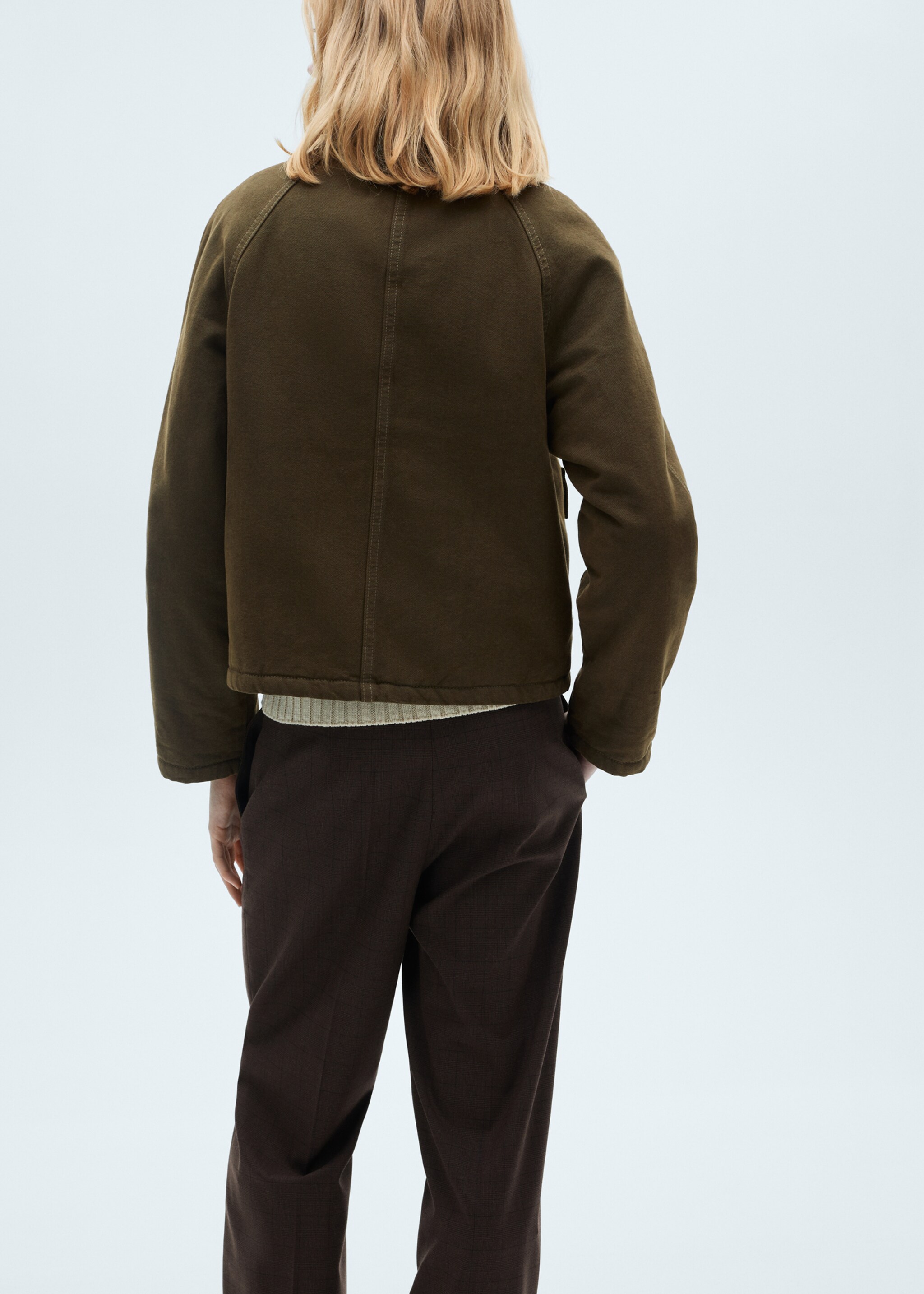 Denim barn jacket with contrasting collar - Reverse of the article, Khaki. Ref: 77057115-00.
