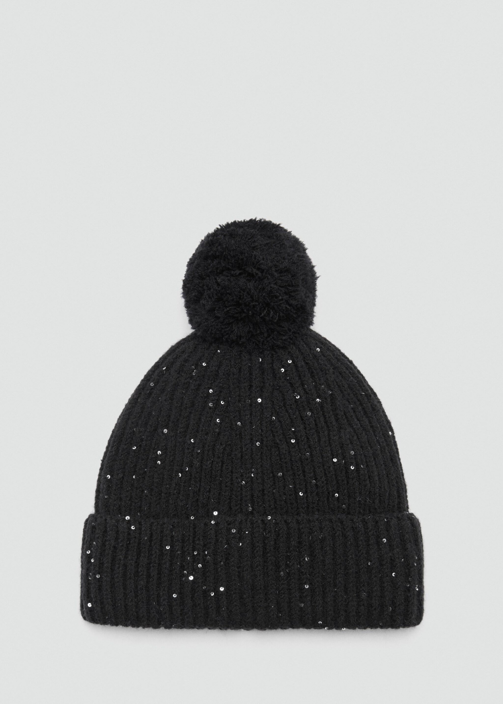 Paillettenverzierte Strickmütze - Artikel ohne Model, Schwarz. Ref: 77057119-00.