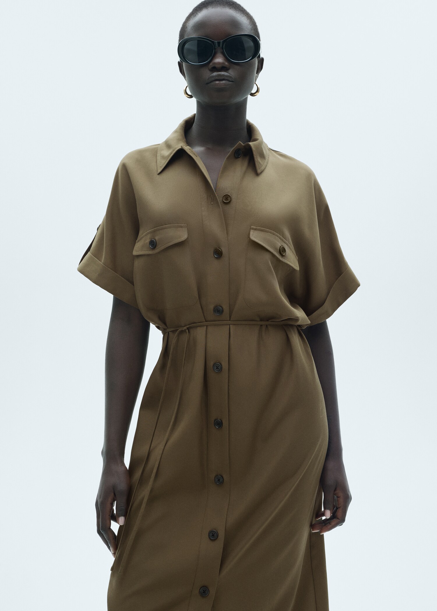 Lyocell shirt dress with bow - Medium plane