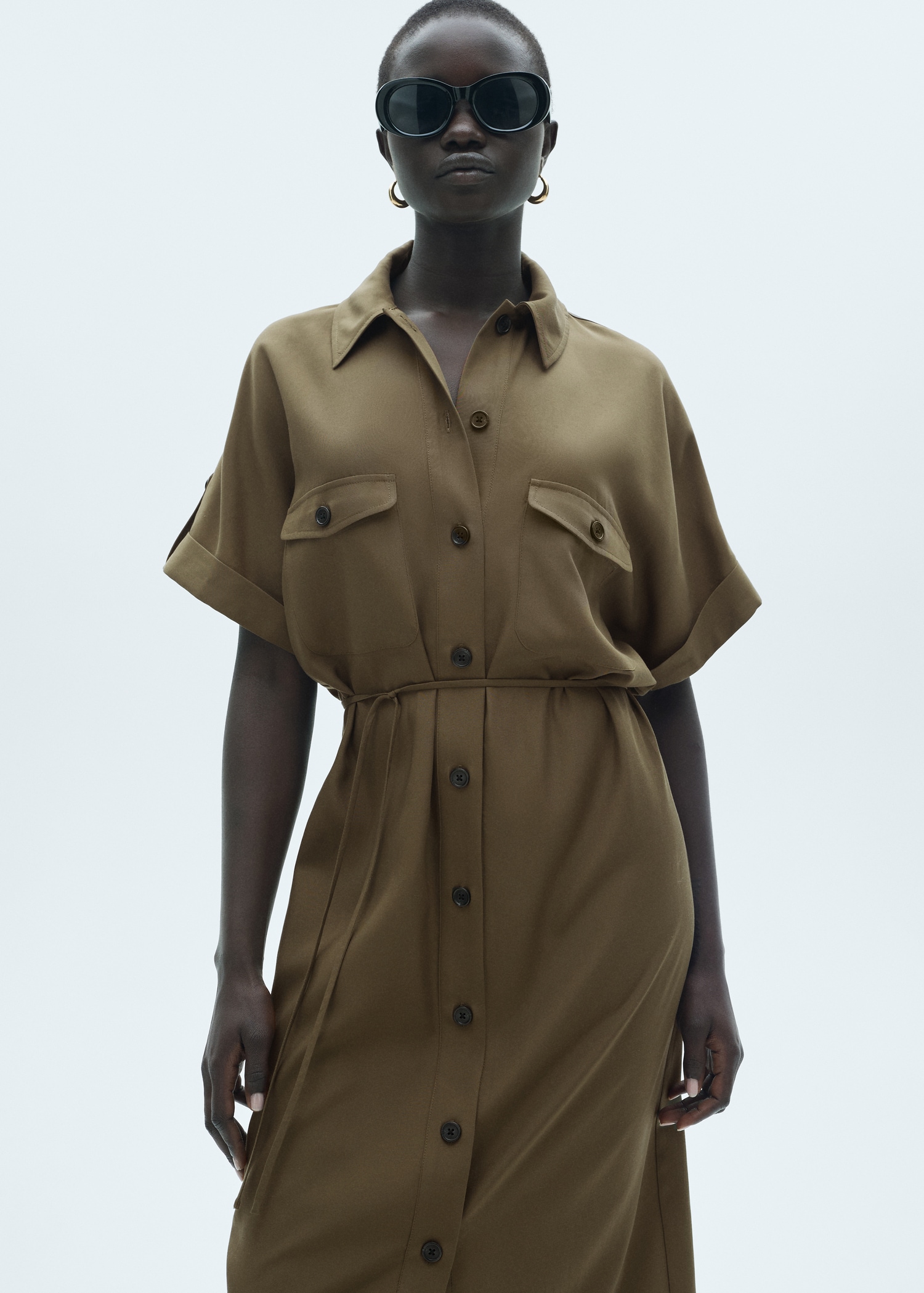 Lyocell shirt dress with bow - Women | MANGO OUTLET Finland Lyocell shirt dress with bow - Women | MANGO OUTLET Finland