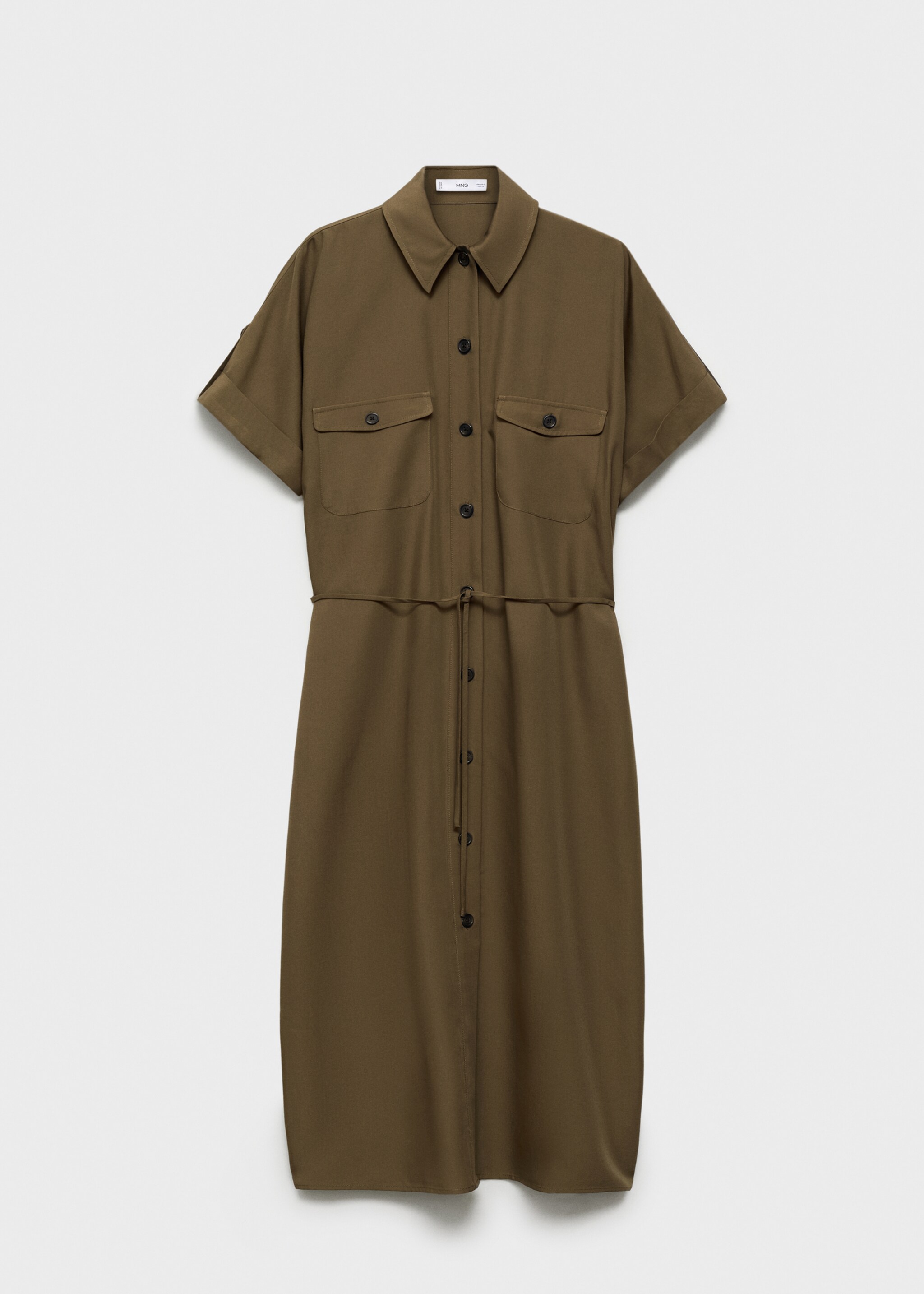 Lyocell shirt dress with bow - Article without model, Khaki. Ref: 77057647-00.