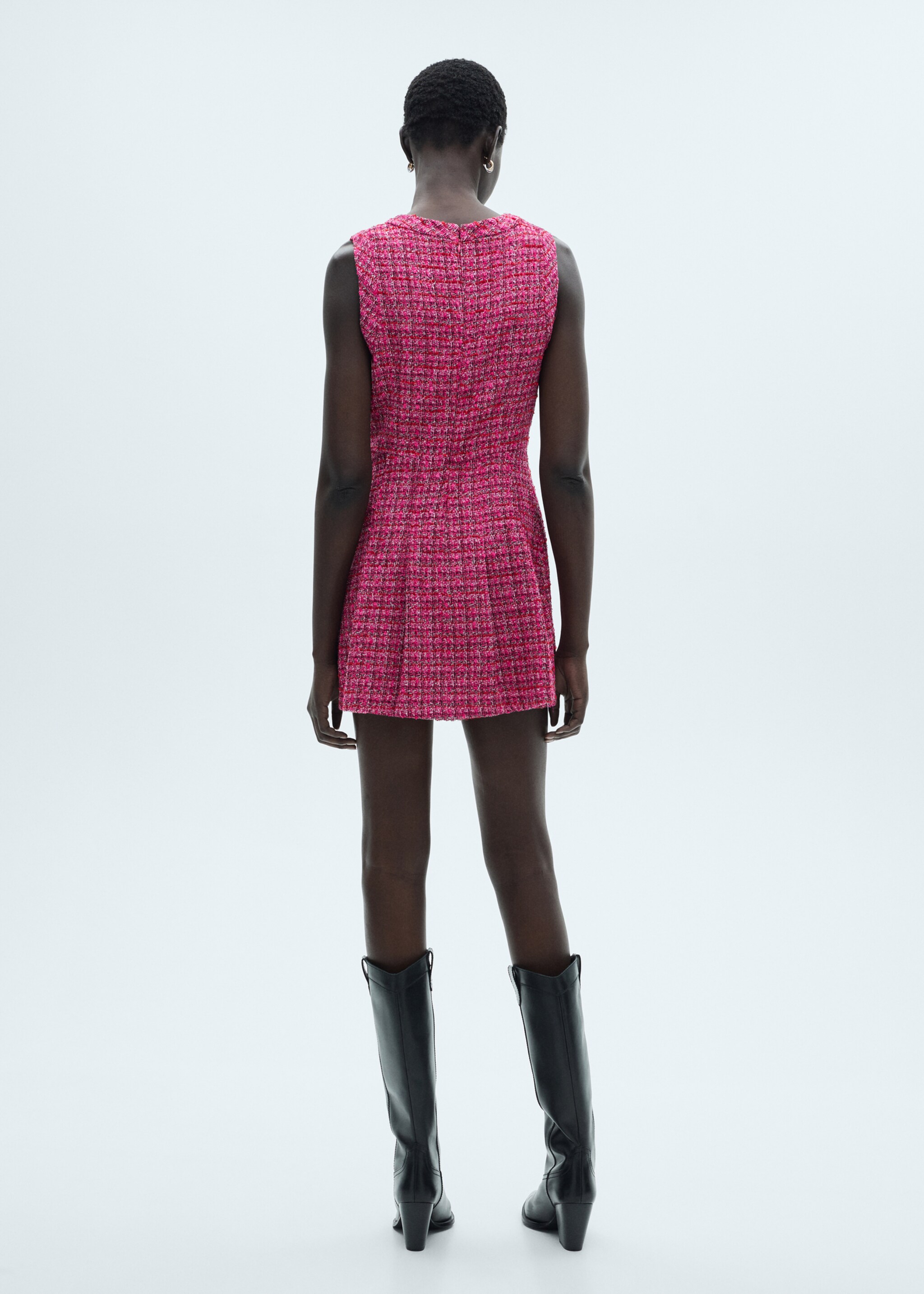 Robe évasée tweed - Verso de l’article, Fuchsia. Ref: 77057648-00.