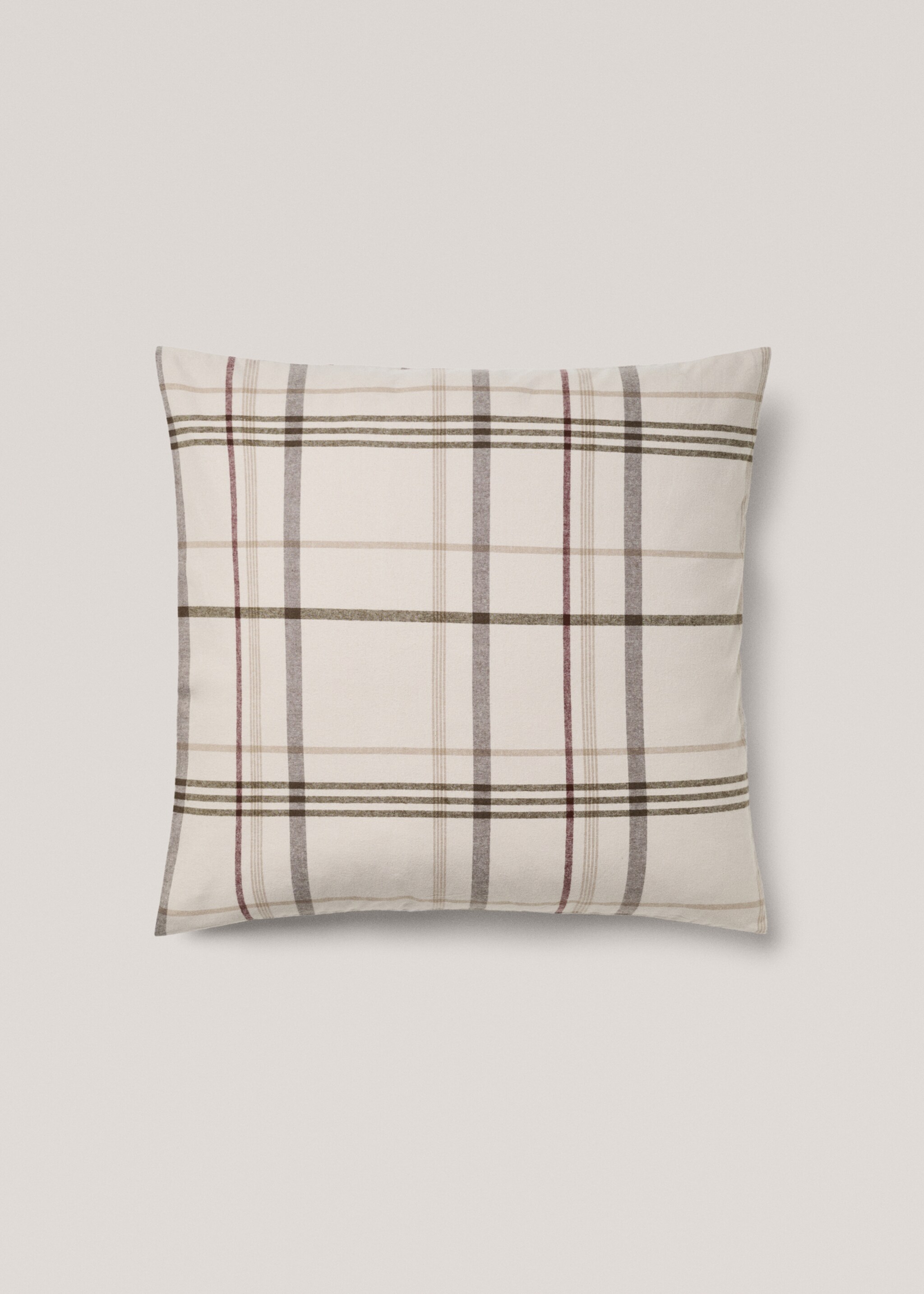 Funda almohada cuadros franela 60x60cm - Article without model, Beige. Ref: 77057654-00.