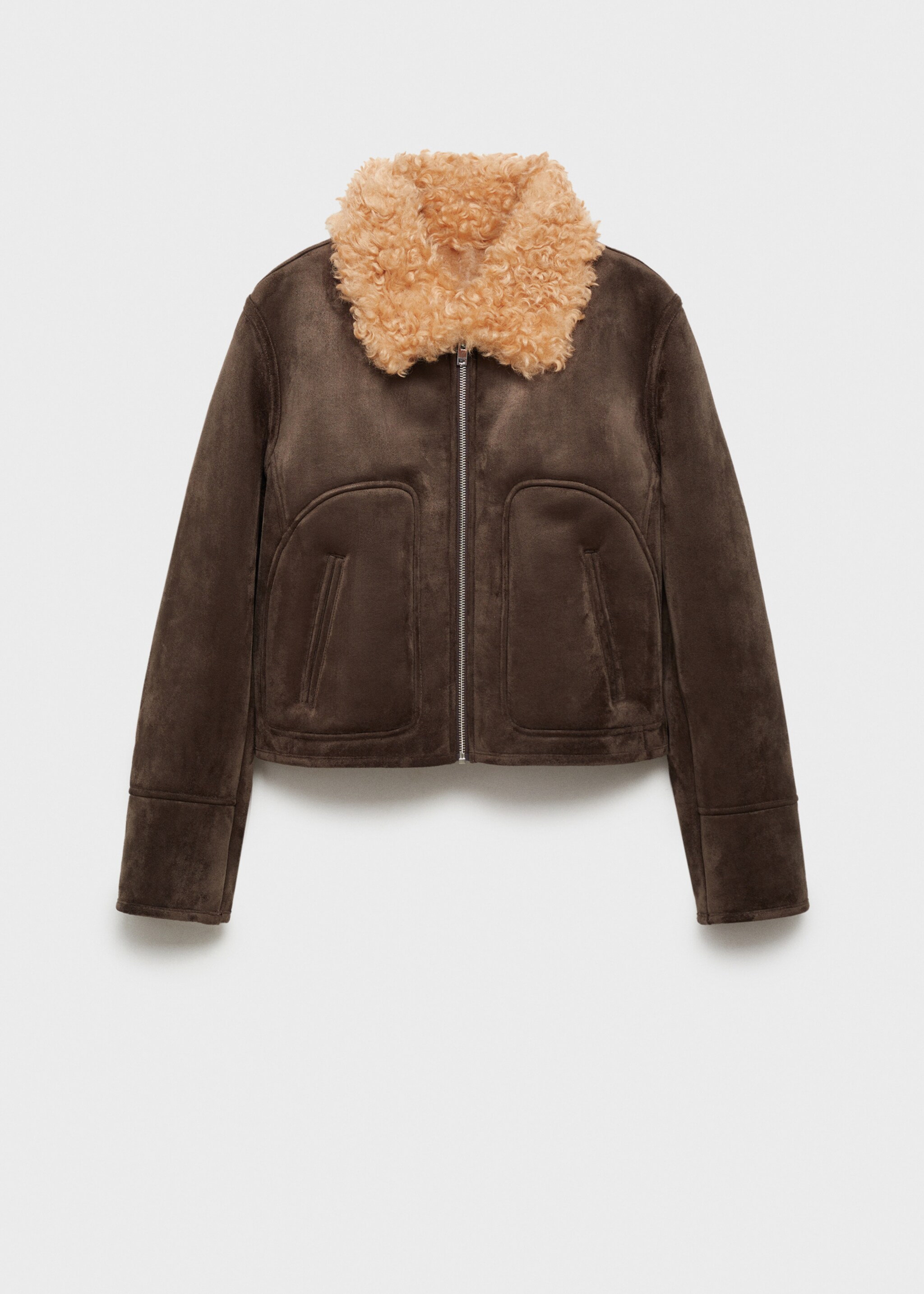 Suede-effect jacket with fleece collar - Article without model, Grey. Ref: 77057661-00.