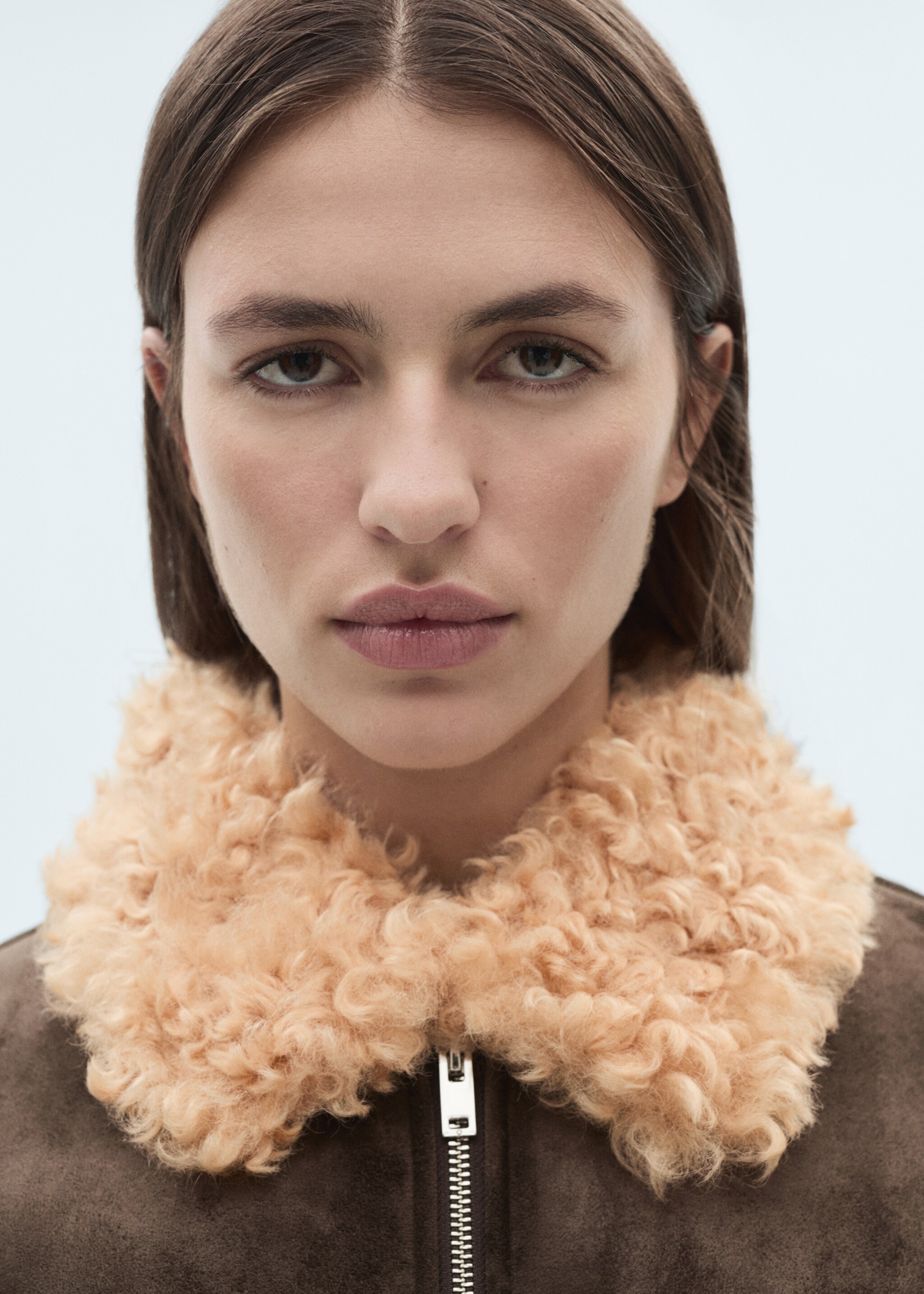 Suede-effect jacket with fleece collar - Details of the article 1, Grey. Ref: 77057661-00.