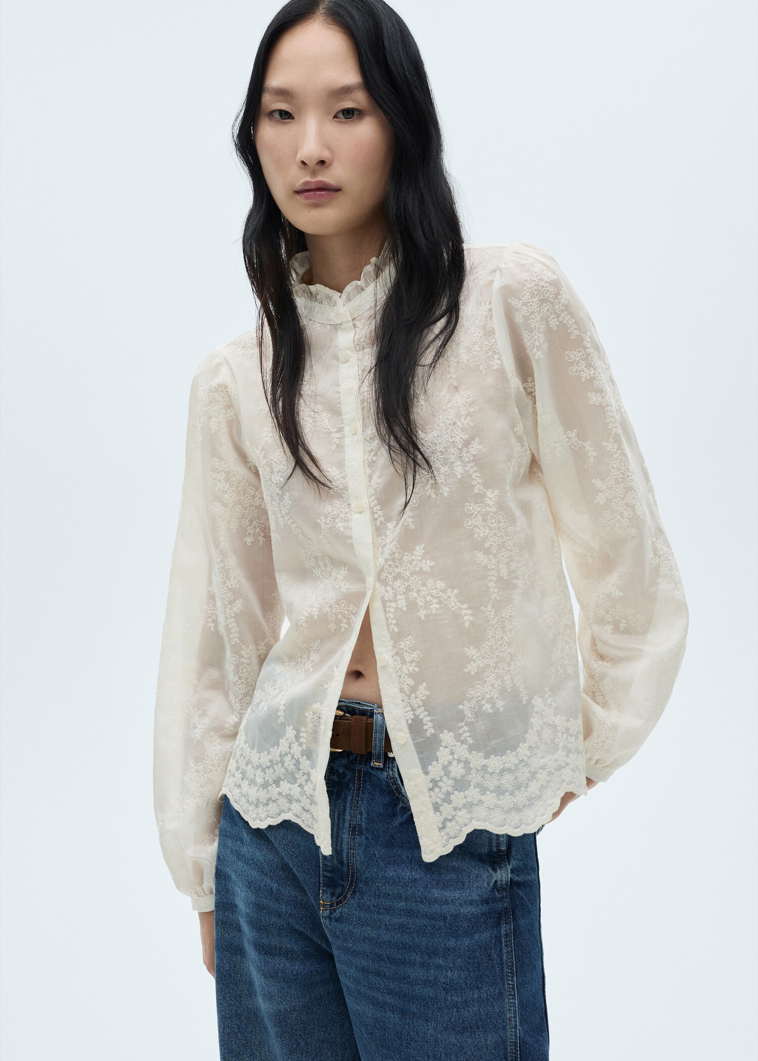 Embroidered lyocell shirt - Medium plane