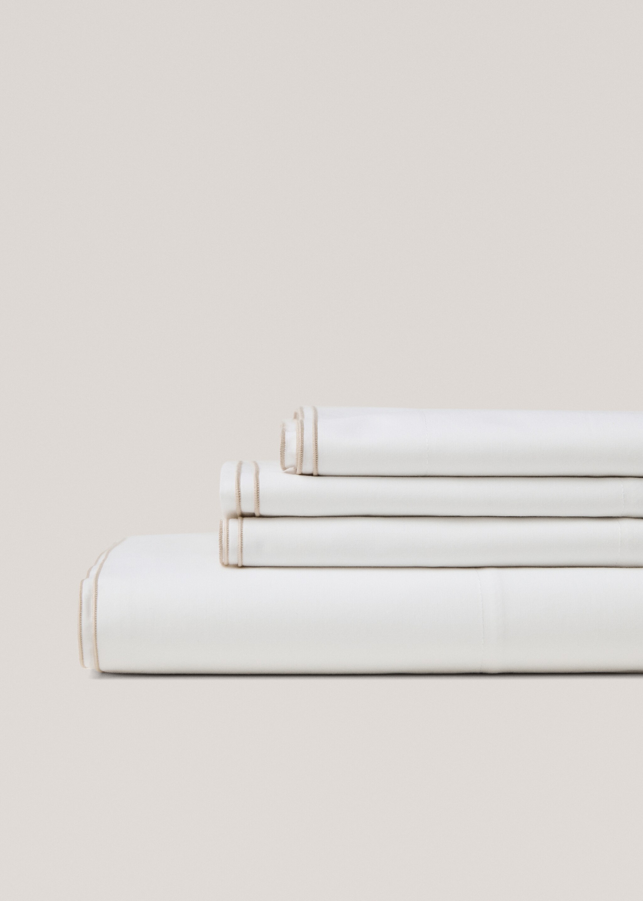 Double-embroidered flat sheet for single bed - Medium plane, Beige. Ref: 77057671-00.