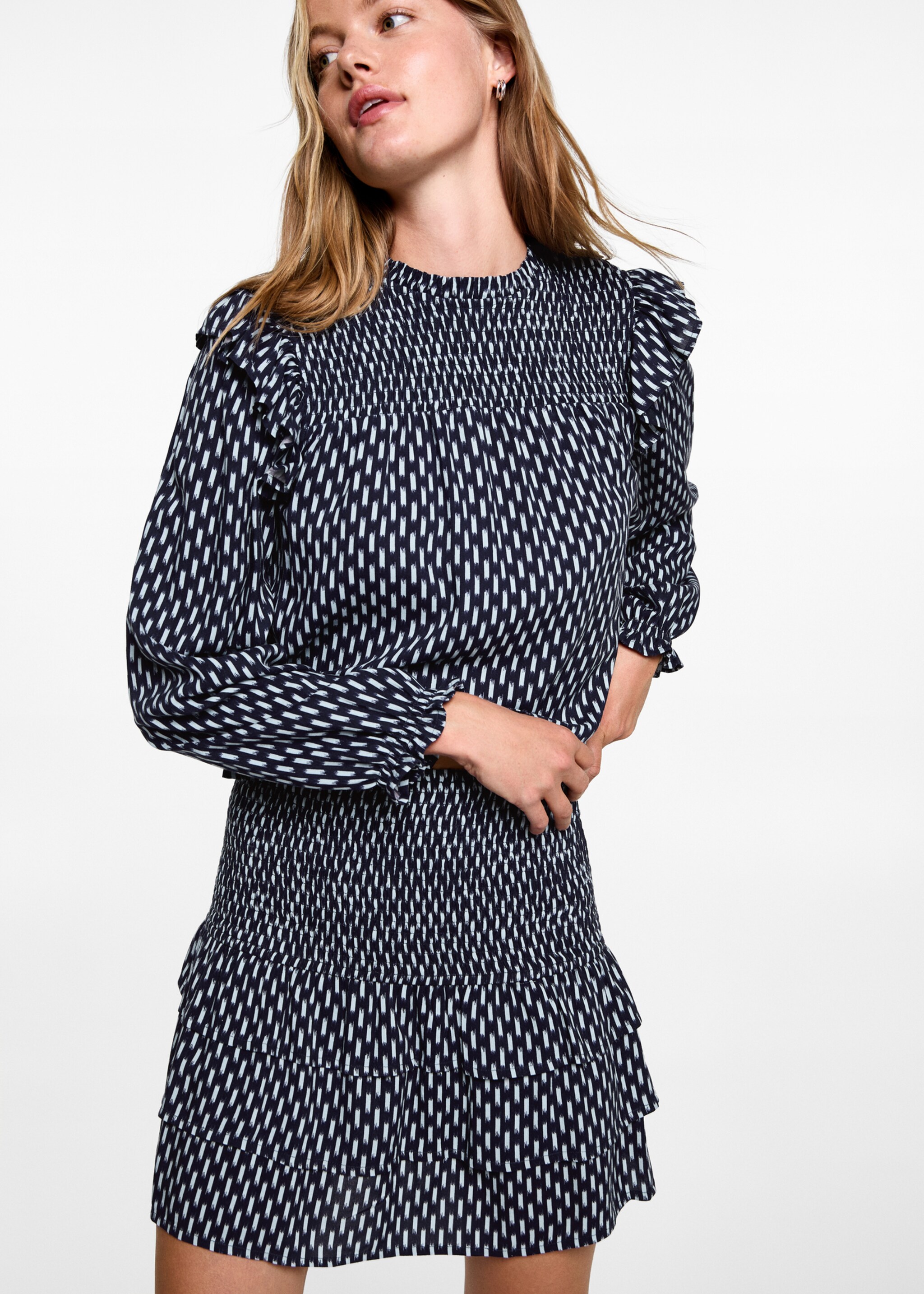 Φούστα σούρες βολάν - Μεσαίο πλάνο, Σκούρο Μπλε Μαρέν. Ref: 77057677-00.