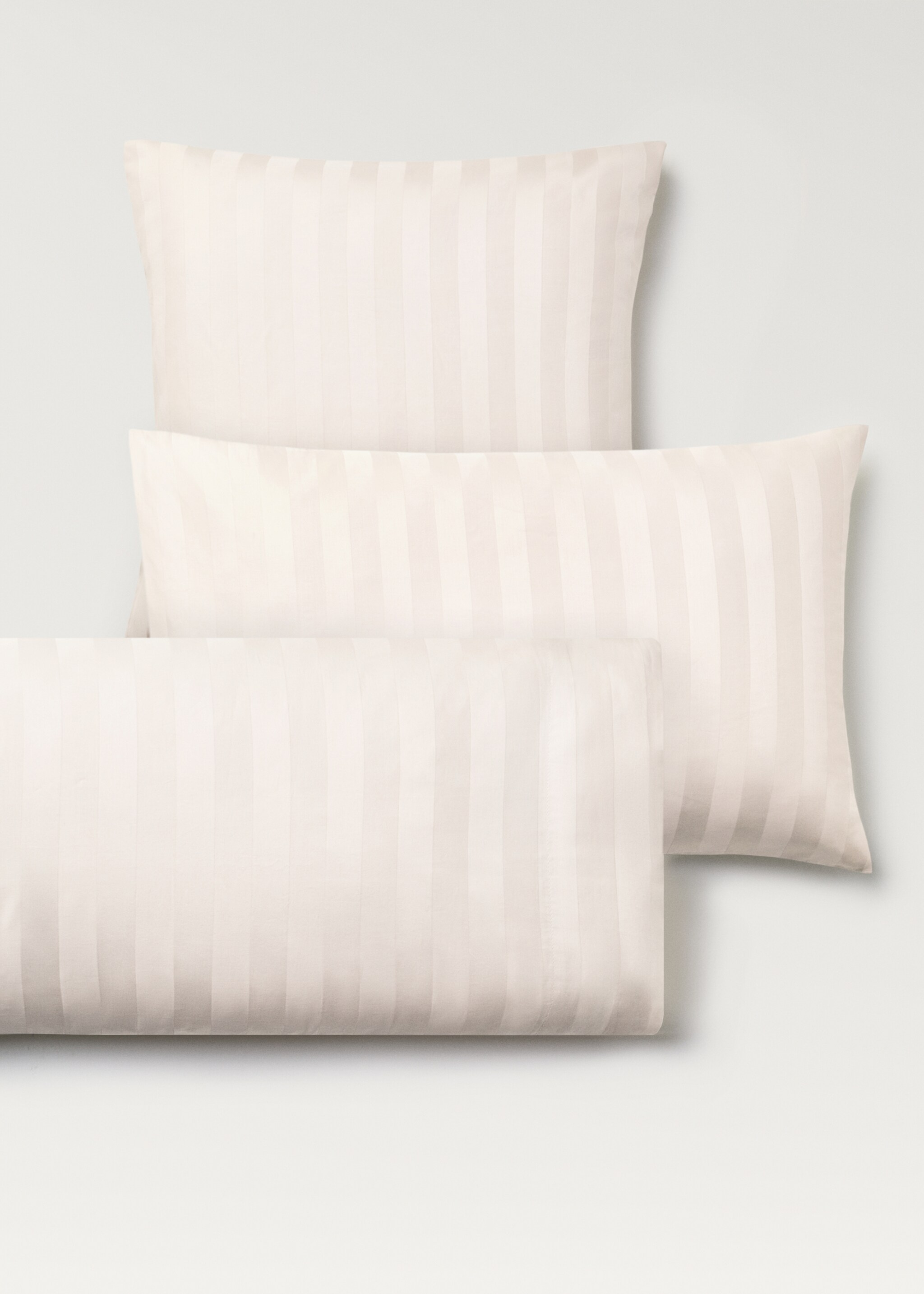Two cotton satin jacquard striped pillowcases 50x75 cm - Details of the article 4, Beige. Ref: 77057680-00.