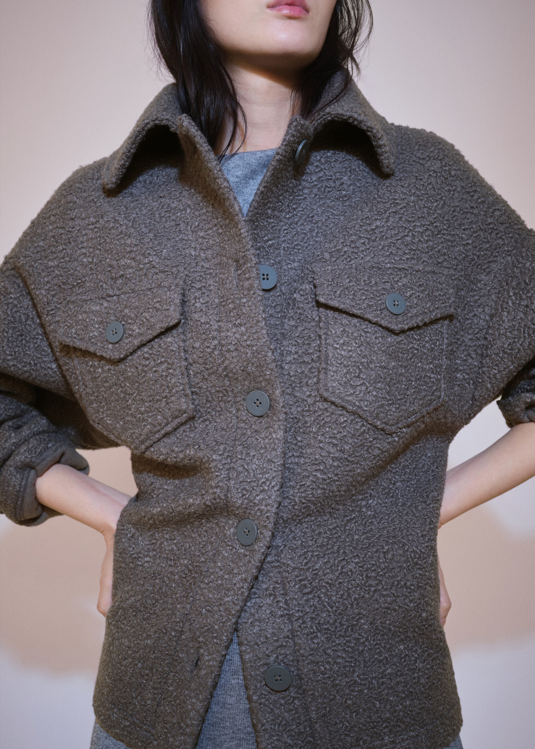 Bouclé jacket with pockets - Details of the article 6, Grey. Ref: 77057683-00.