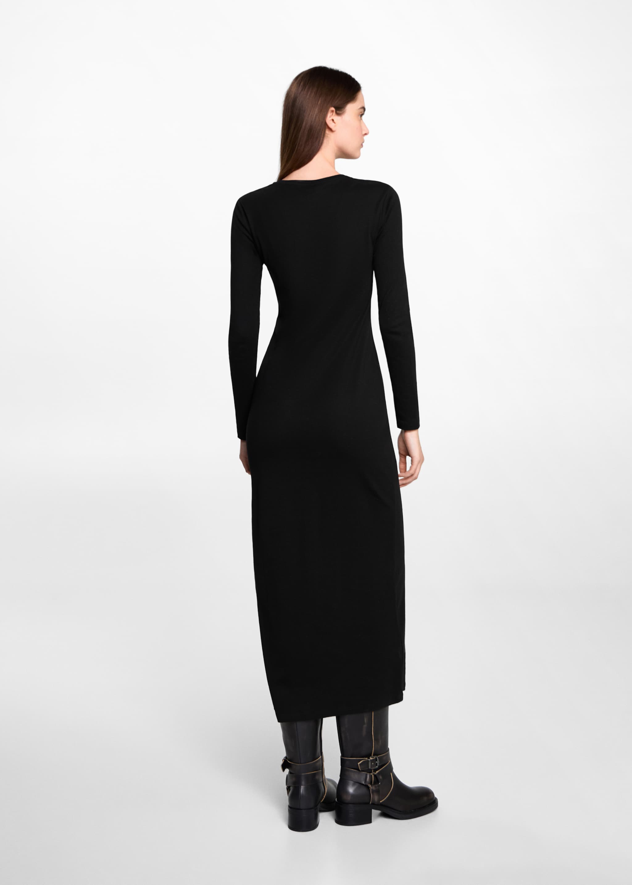 Vestido manga larga abertura - Reverso del artículo, Negro. Ref: 77057687-00.