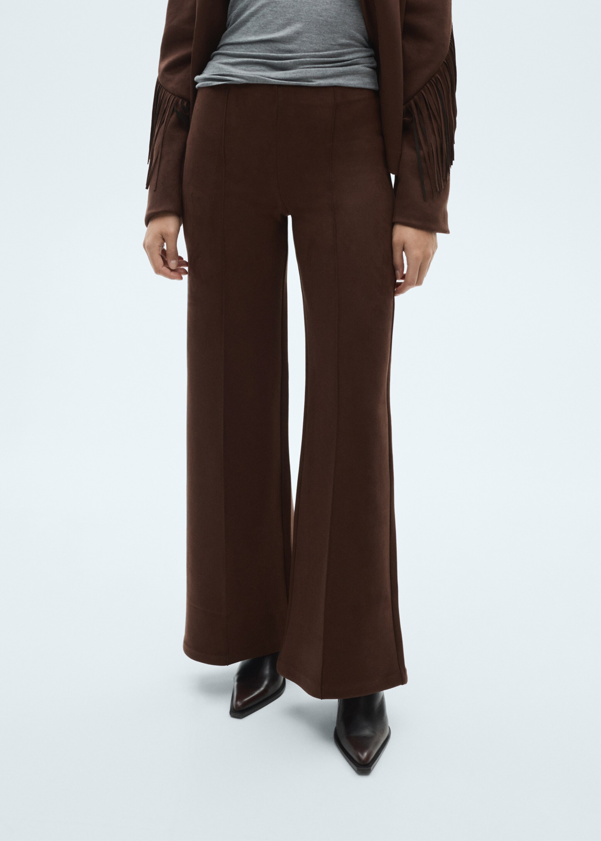 Pantalón wideleg efecto ante - Plano medio, Chocolate. Ref: 77057696-00.