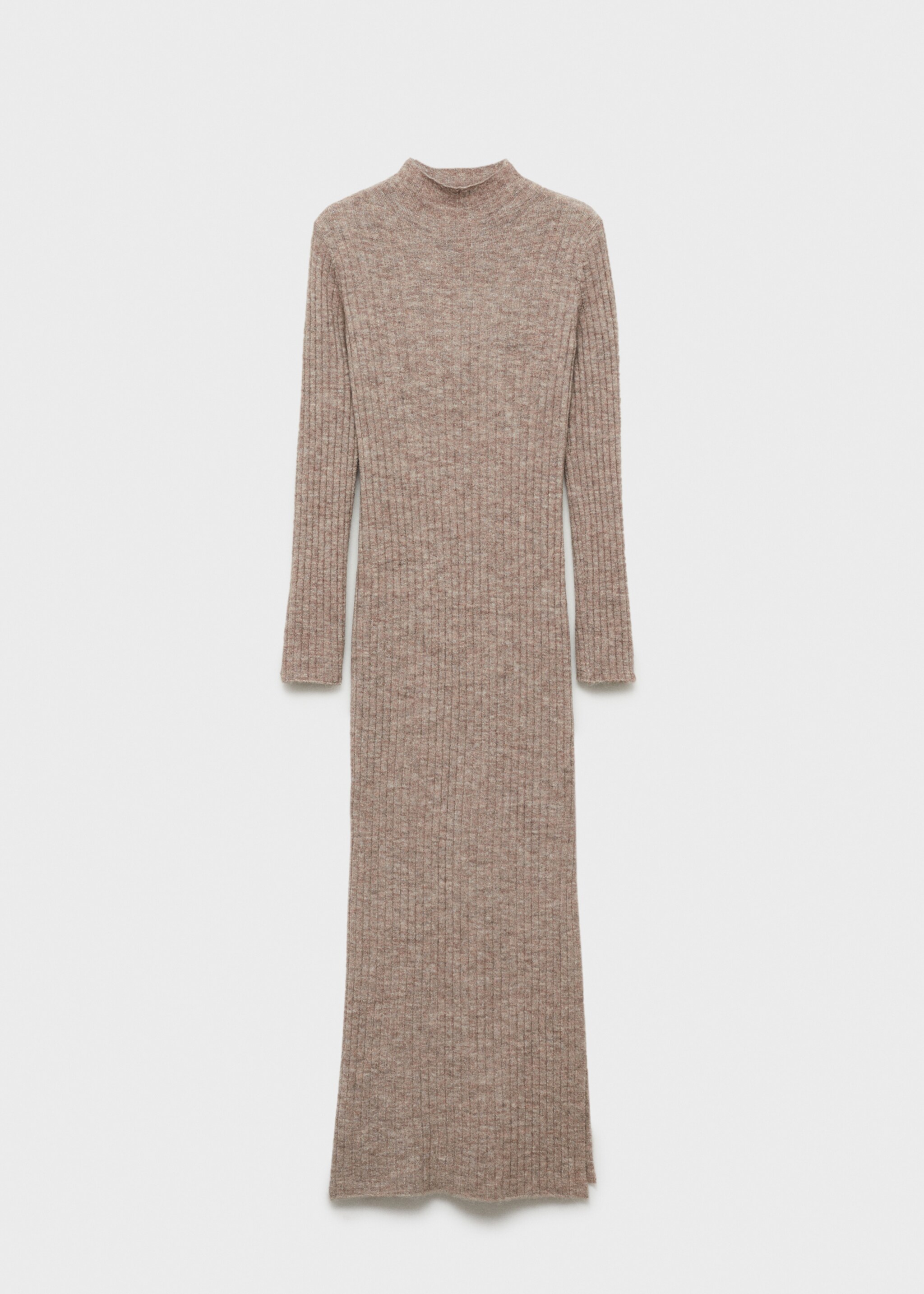 Ribbed knit dress with opening - Article without model, Medium Brown. Ref: 77057699-00.