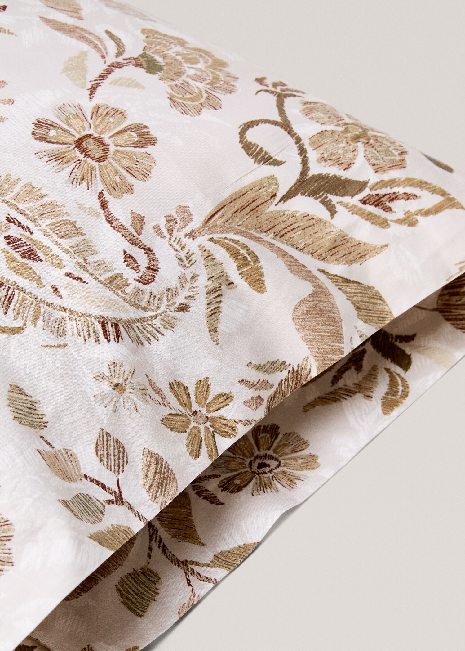 Percale cotton floral-print pillowcase 45x110cm - Details of the article 1