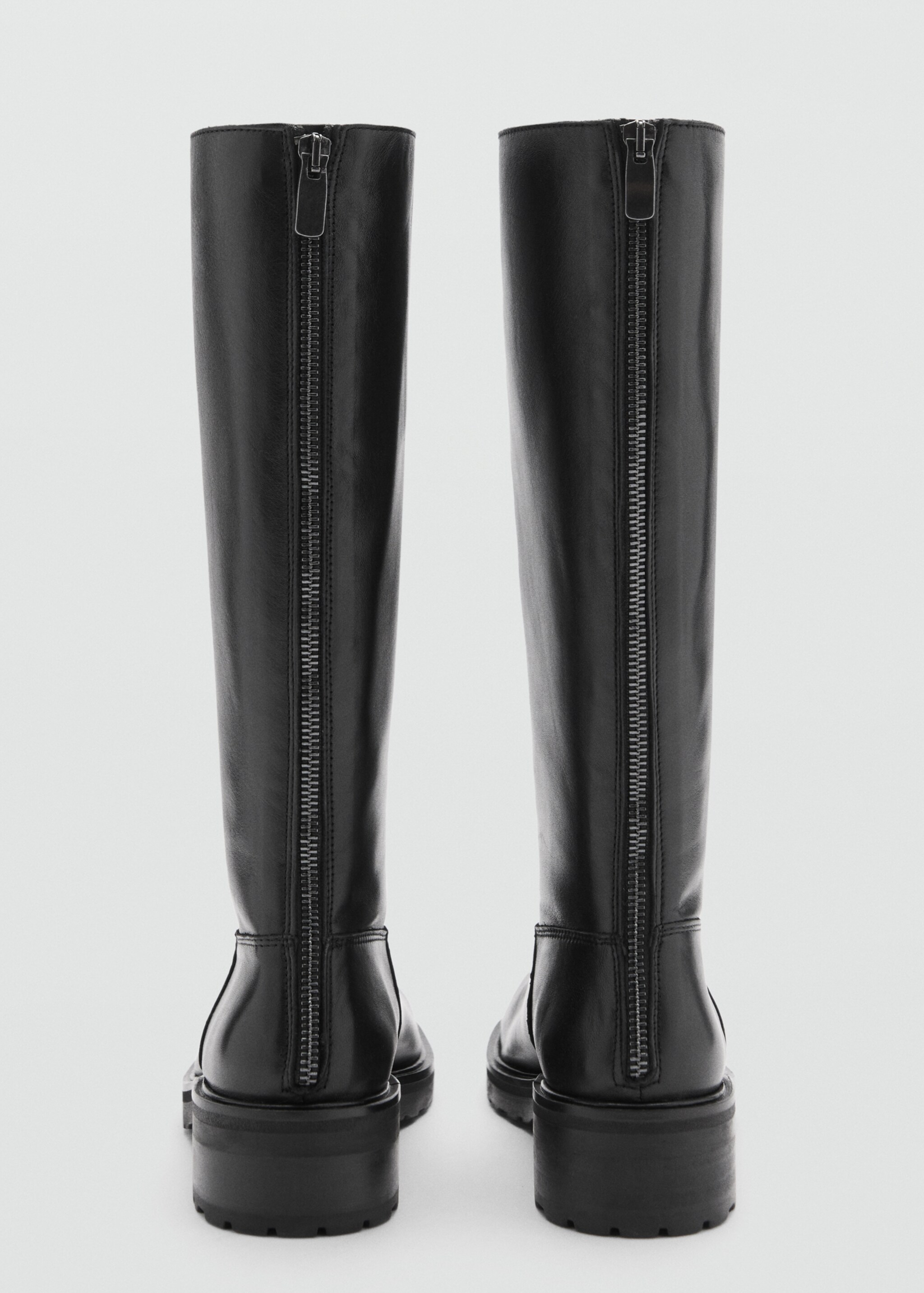 High leather boots with zip - Details of the article 1, Black. Ref: 77057715-00.