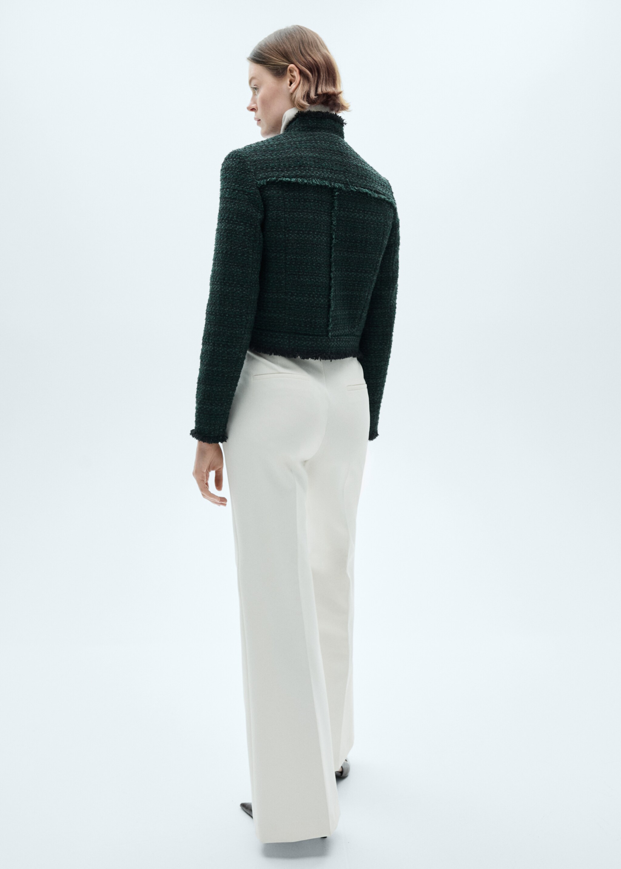 Veste tweed col montant - Verso de l’article, Vert foncé. Ref: 77057720-00.