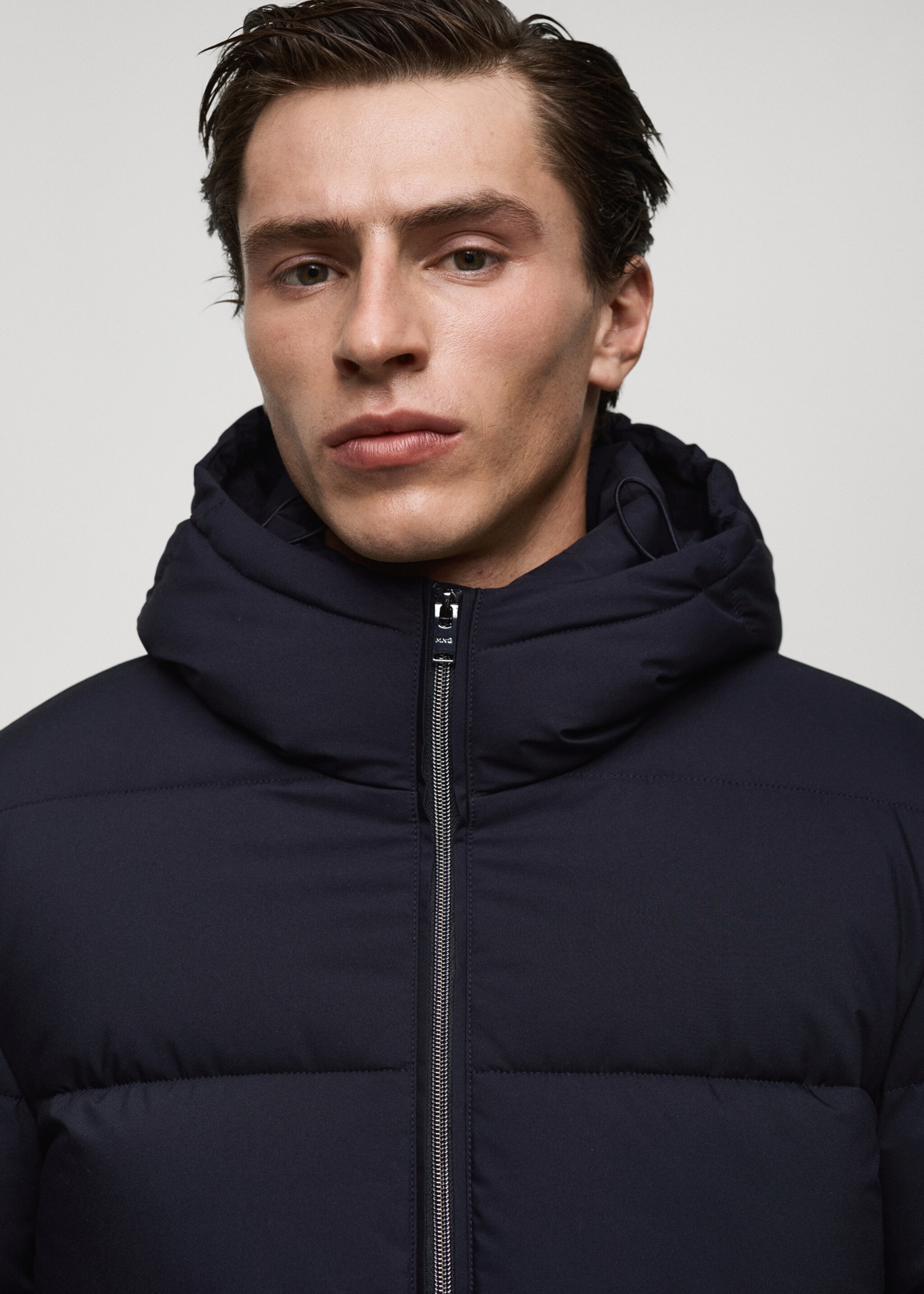 Water-repellent quilted coat - Details of the article 1, Dark Navy. Ref: 77057911-00.