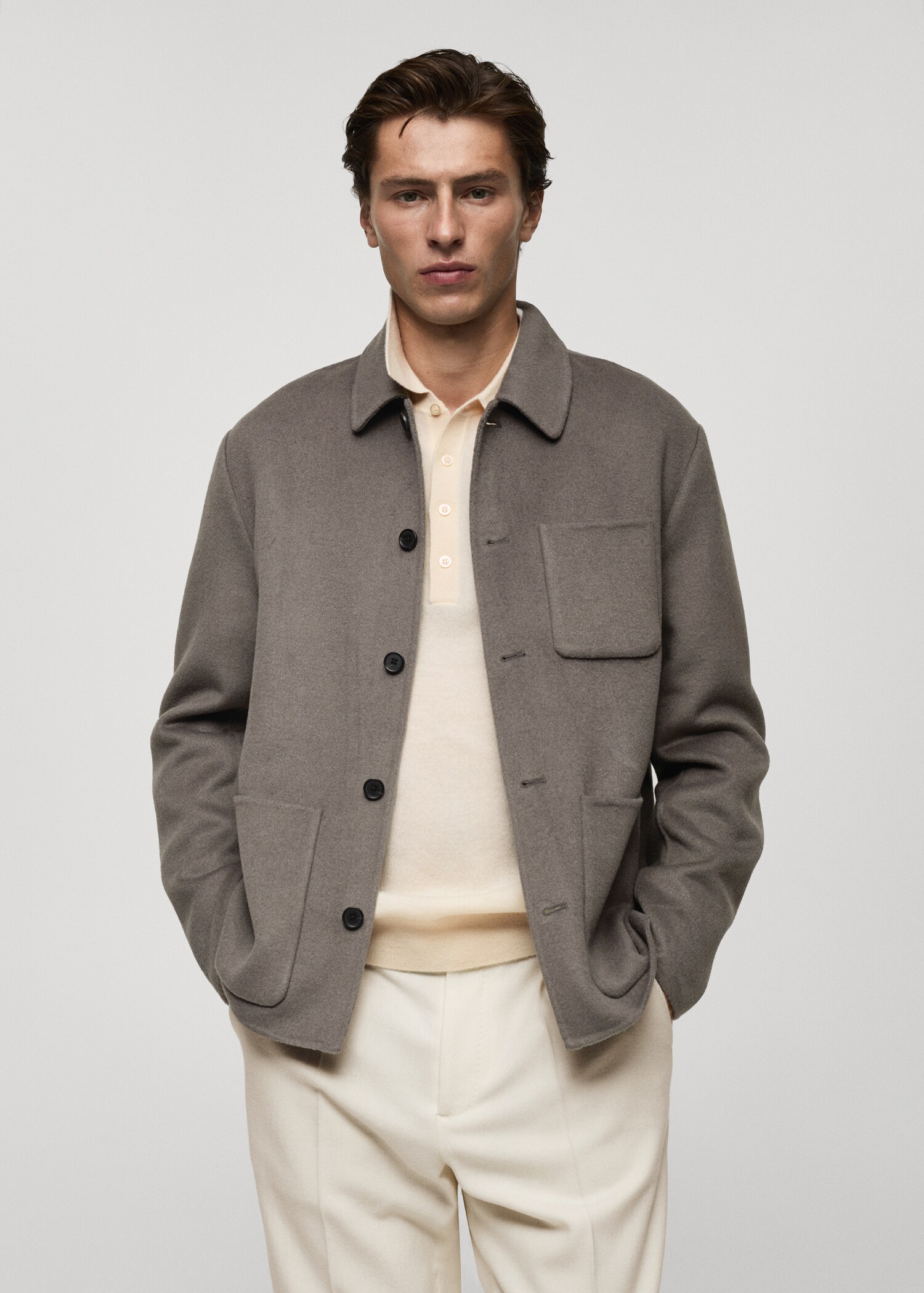 Handmade wool overshirt with pockets - Medium plane