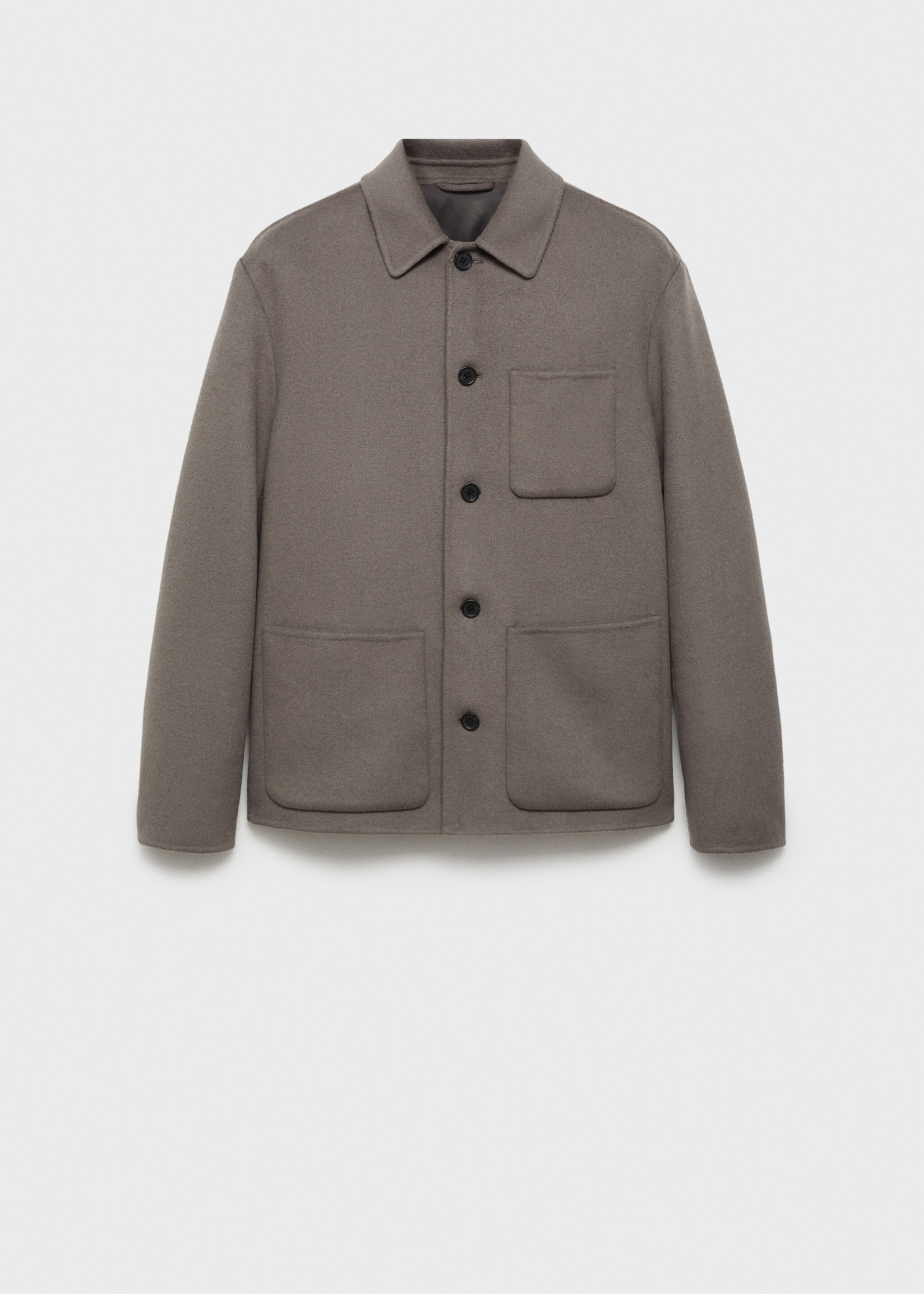 Handmade wool overshirt with pockets - Article without model, Medium Brown. Ref: 77057912-00.