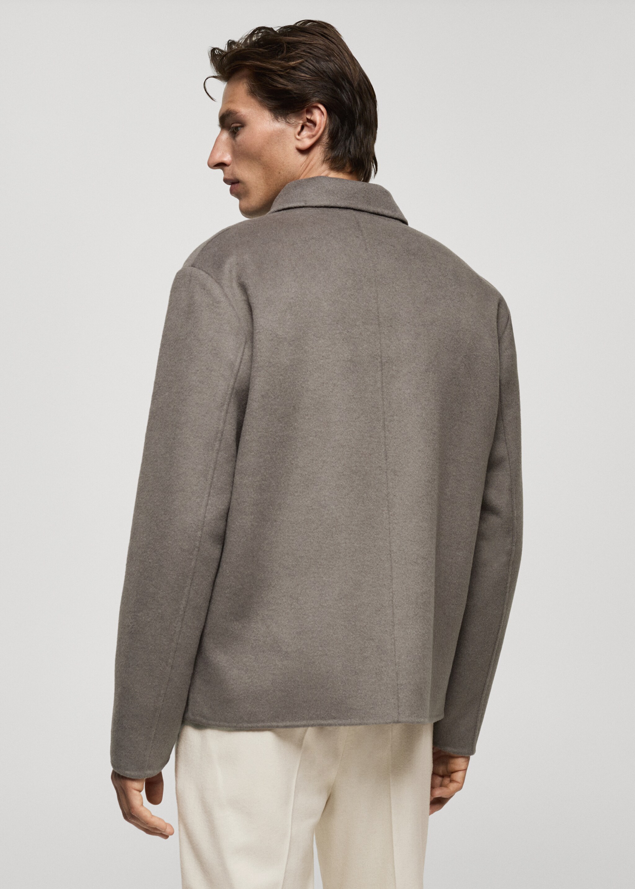 Handmade wool overshirt with pockets - Reverse of the article, Medium Brown. Ref: 77057912-00.