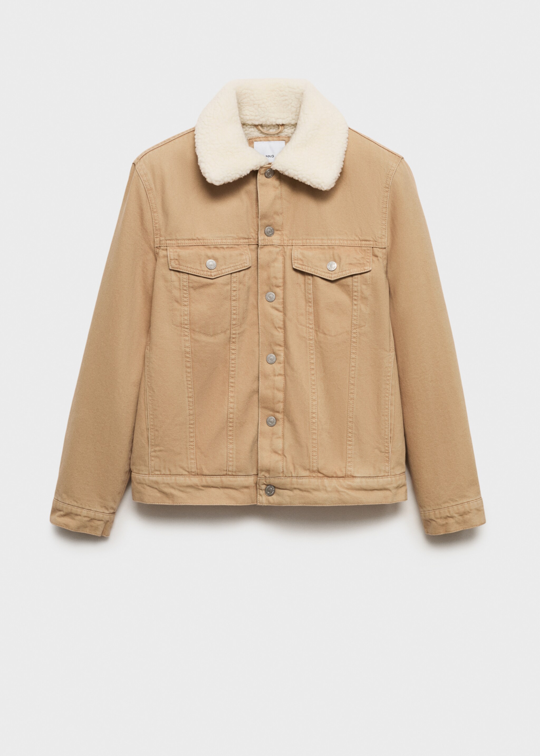 Denim jacket with shearling collar - Article without model, Beige. Ref: 77057913-00.