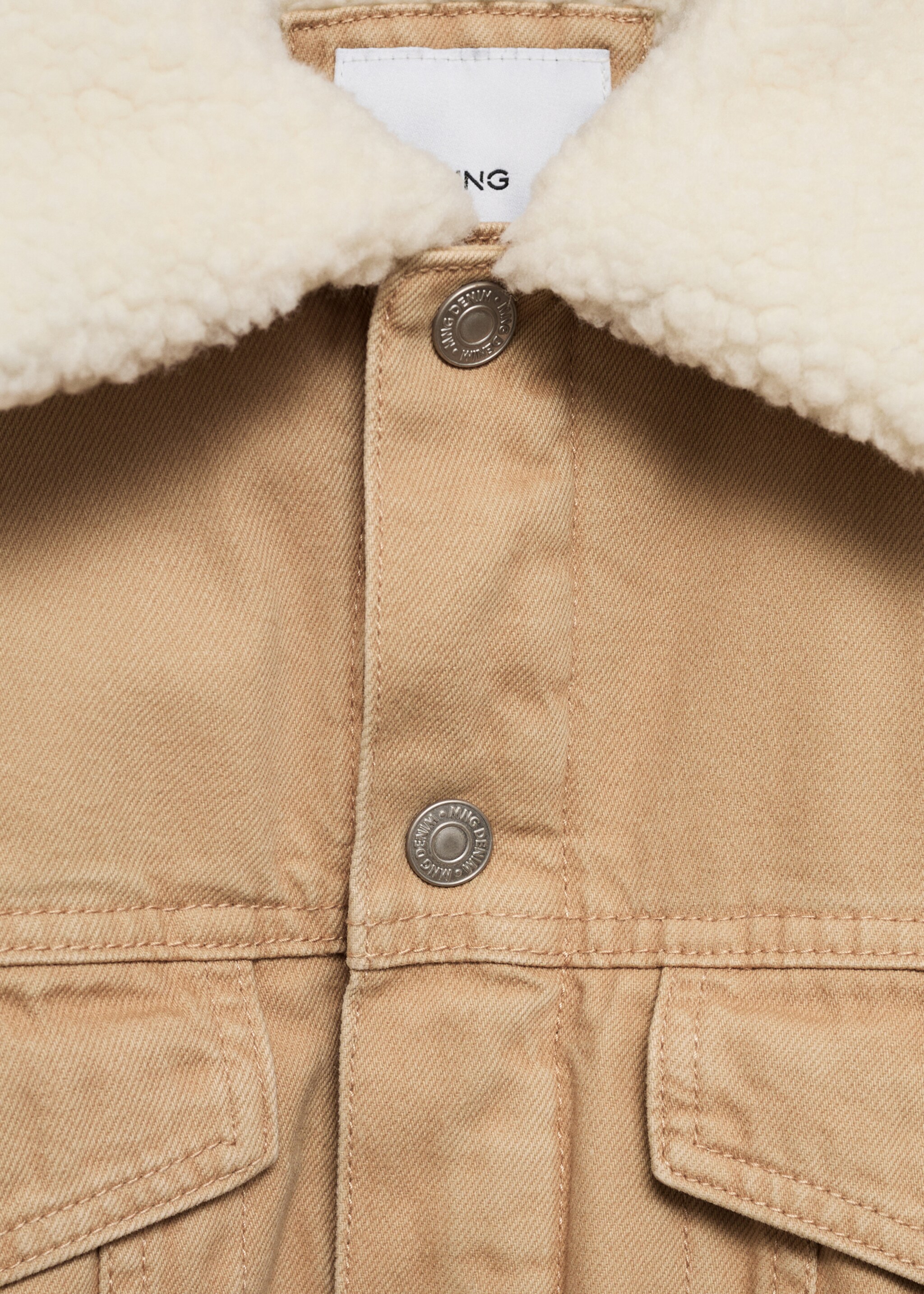 Denim jacket with shearling collar - Details of the article 8, Beige. Ref: 77057913-00.