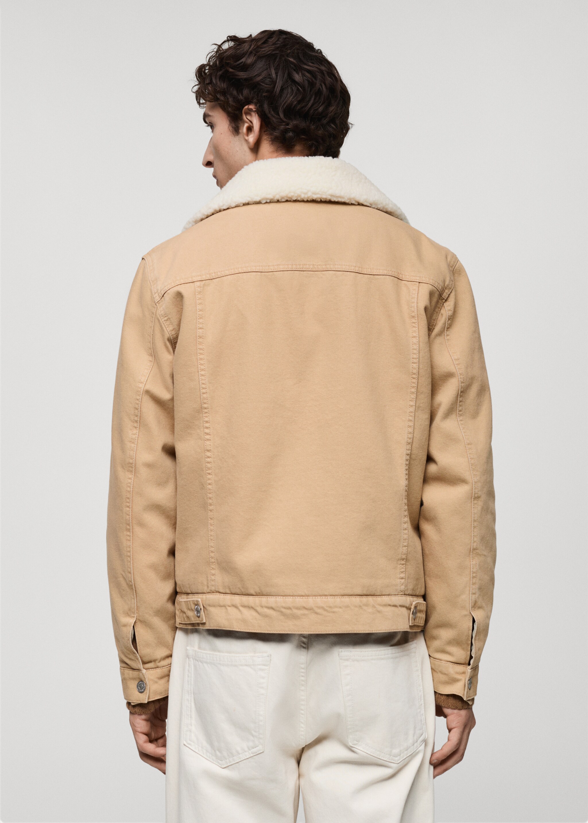 Denim jacket with shearling collar - Reverse of the article, Beige. Ref: 77057913-00.