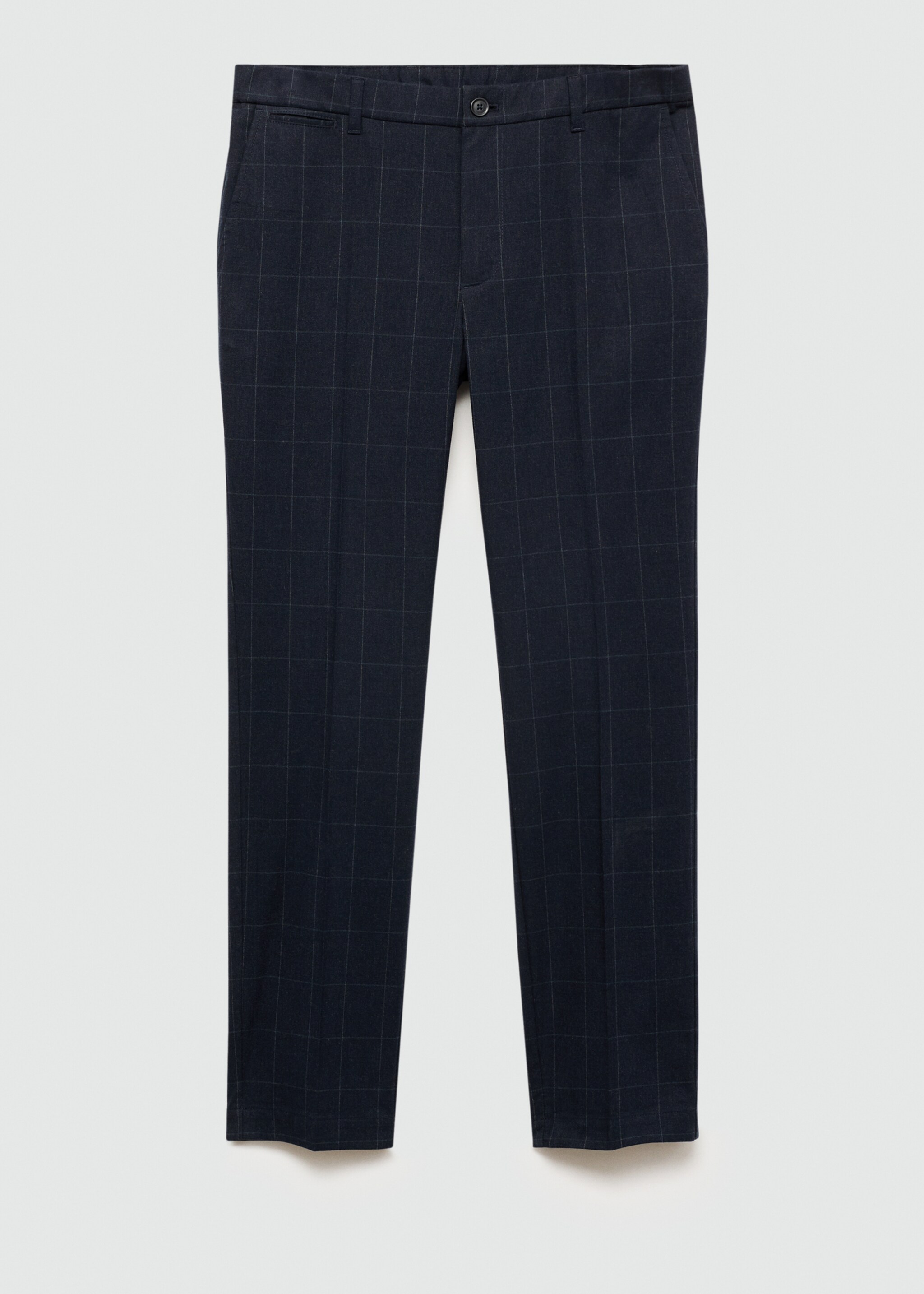 Karierte Slim Fit-Baumwollhose - Artikel ohne Model, Dunkles Marineblau. Ref: 77057915-00.