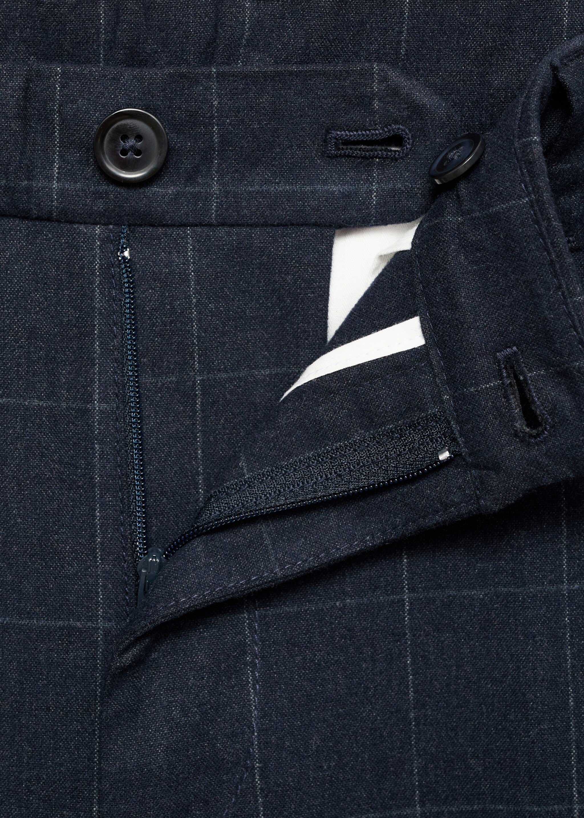 Karierte Slim Fit-Baumwollhose - Detail des Artikels 8, Dunkles Marineblau. Ref: 77057915-00.
