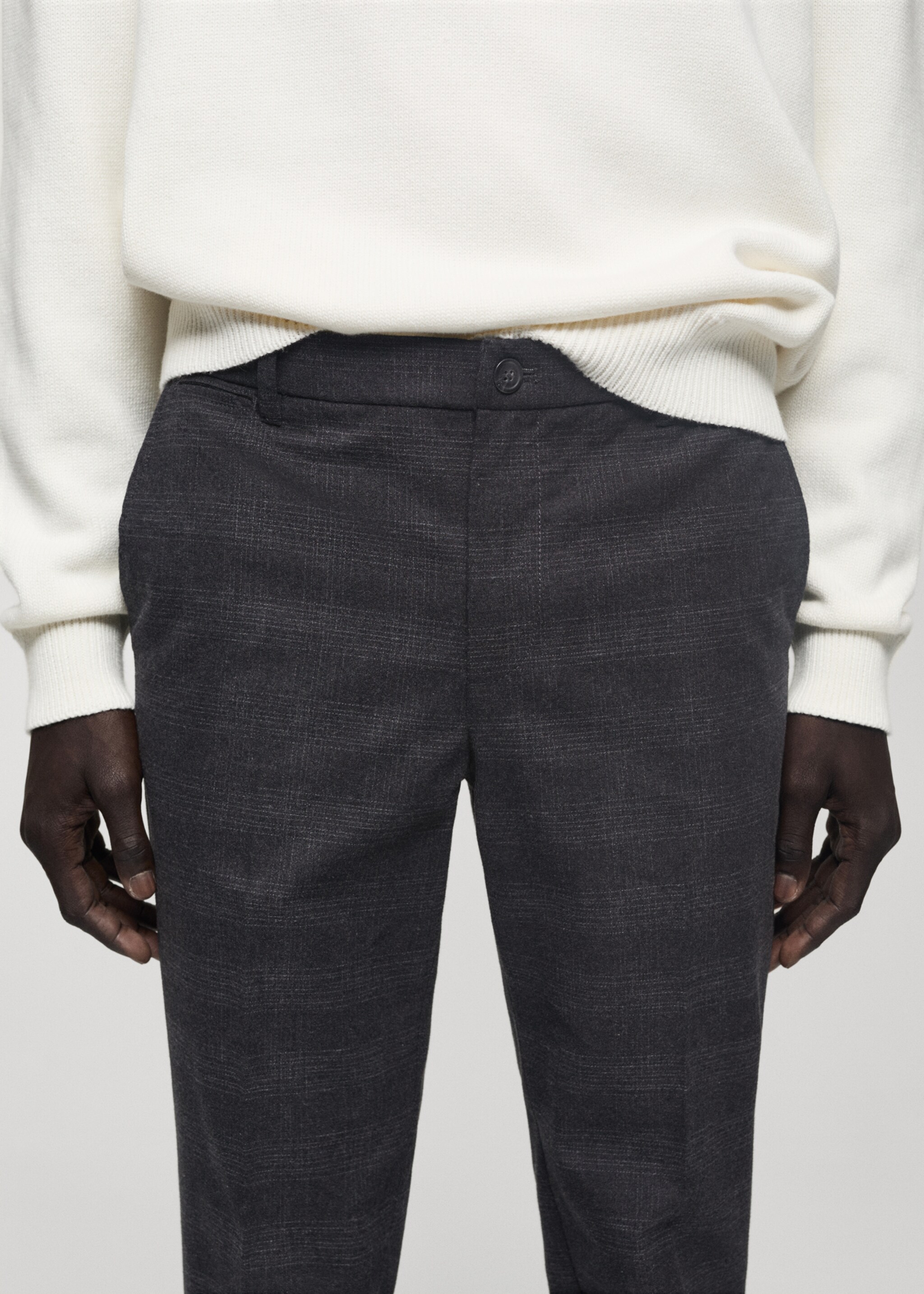 Bavlněné kalhoty slim fit se skotskou kostkou - Detail zboží 1, Tmavě šedá vigore. Ref: 77057916-00.