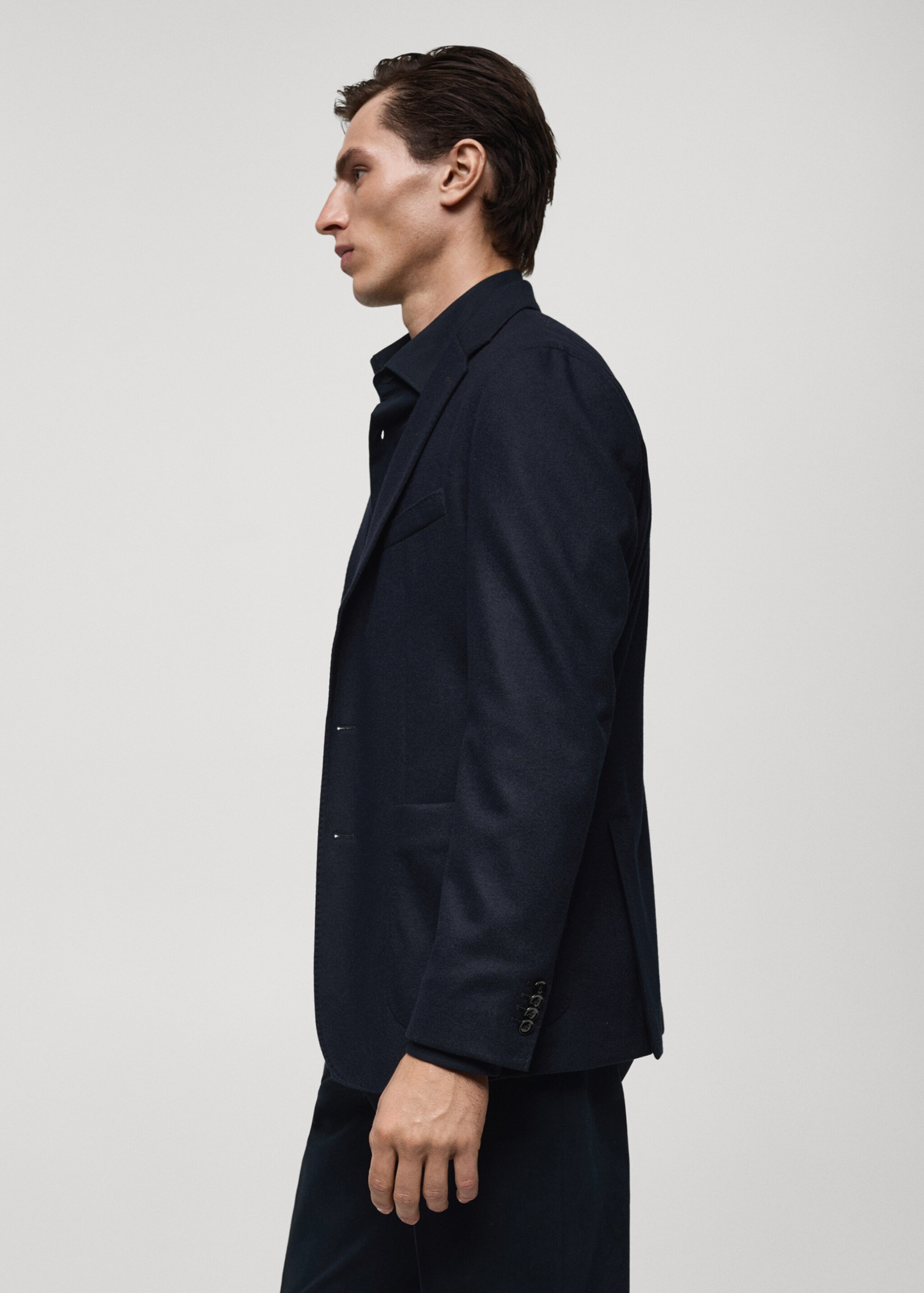 Virgin wool flannel tailored jacket - Details of the article 2, Dark Navy. Ref: 77057917-00.