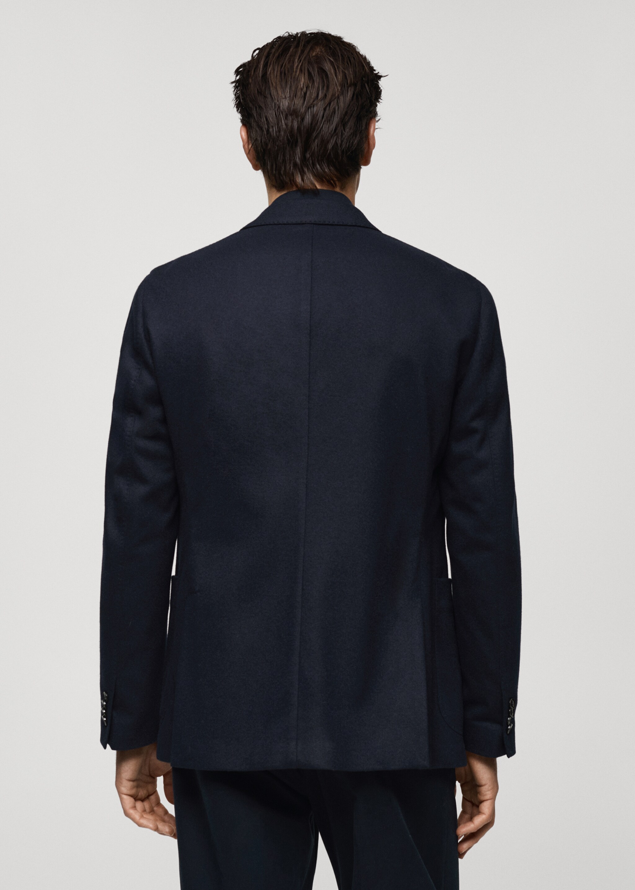 Virgin wool flannel tailored jacket - Reverse of the article, Dark Navy. Ref: 77057917-00.