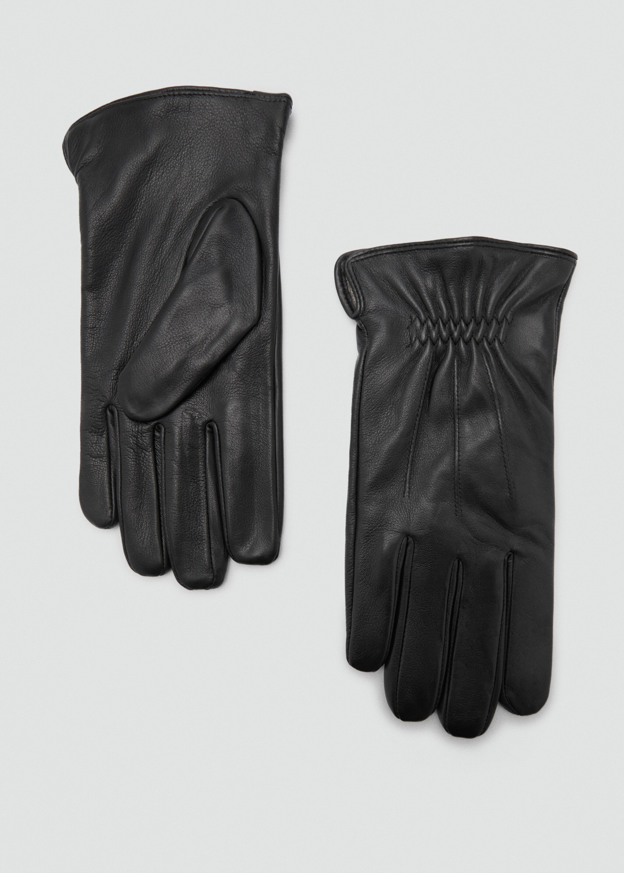 100% leather gloves with ruffled detail - Article without model, Black. Ref: 77057922-00.