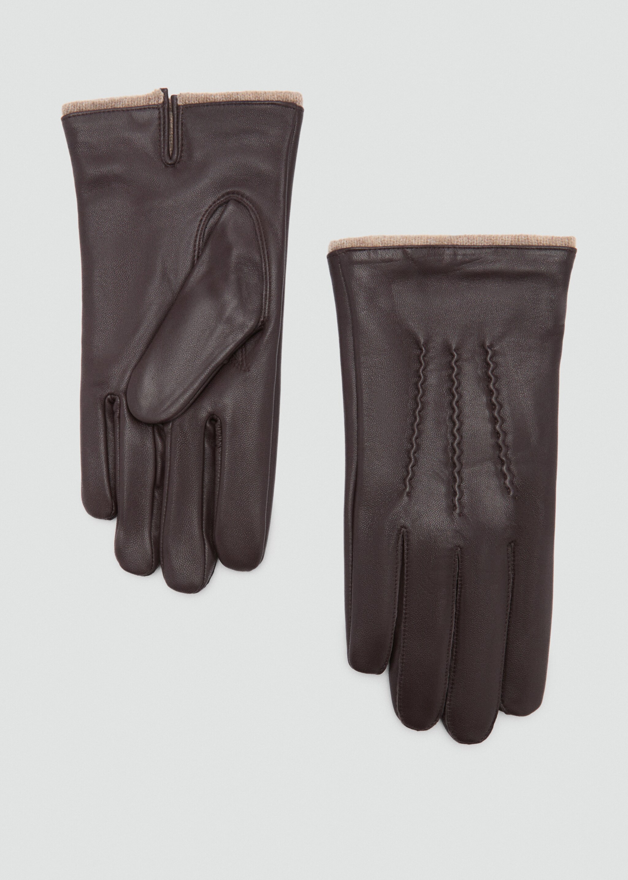 100% leather gloves with stitching detail - Article without model, Brown. Ref: 77057923-00.