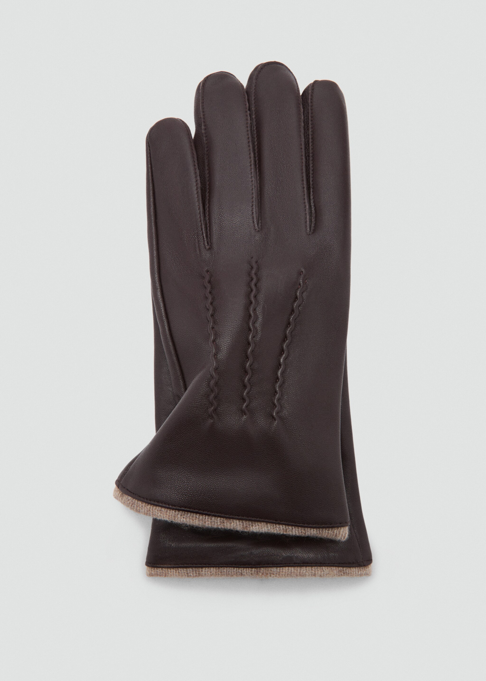100% leather gloves with stitching detail - Details of the article 1, Brown. Ref: 77057923-00.