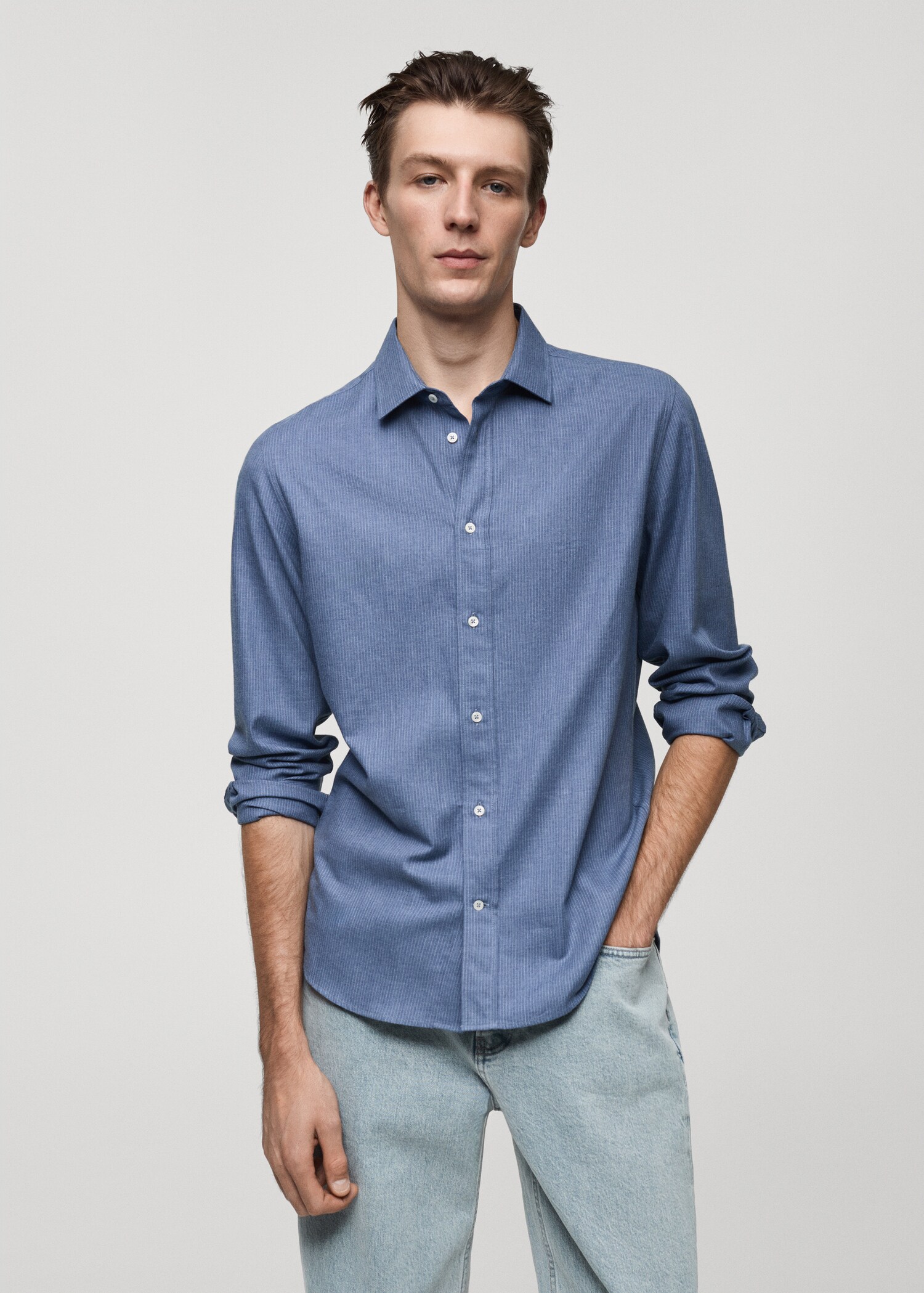 Camisa 100% algodón franela mil rayas - Plano medio