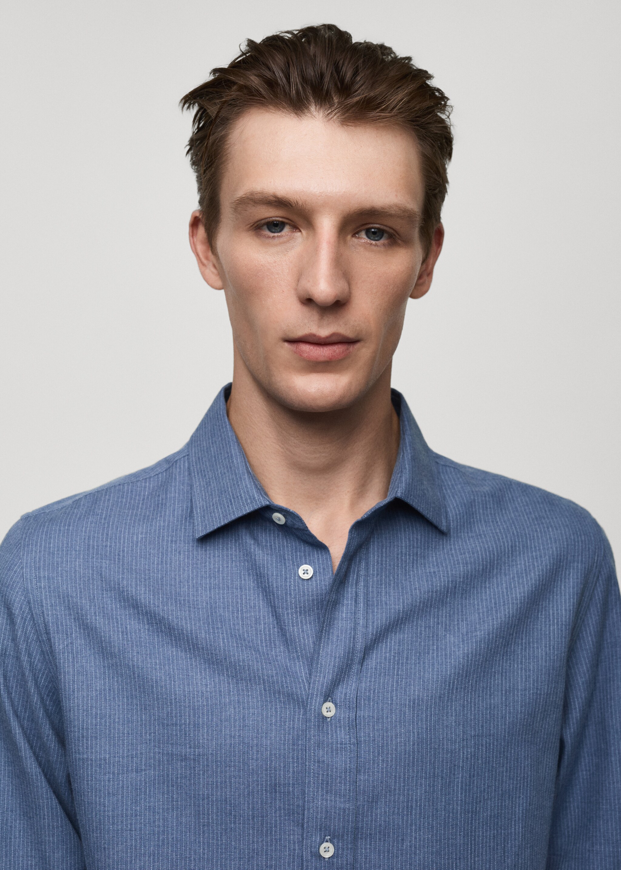 Camisa 100% algodón franela mil rayas - Detalle del artículo 1, Azul. Ref: 77057924-00.