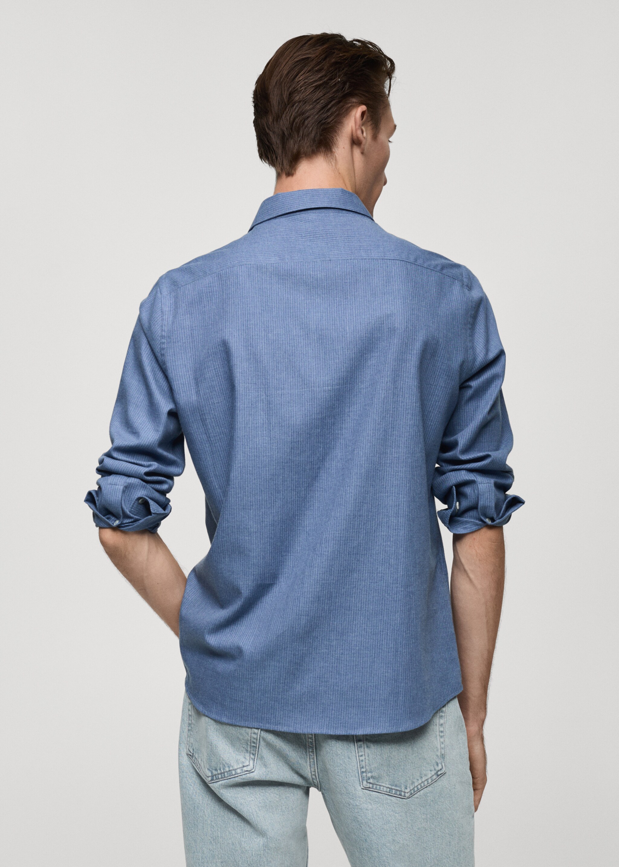 Camisa 100% algodón franela mil rayas - Reverso del artículo, Azul. Ref: 77057924-00.