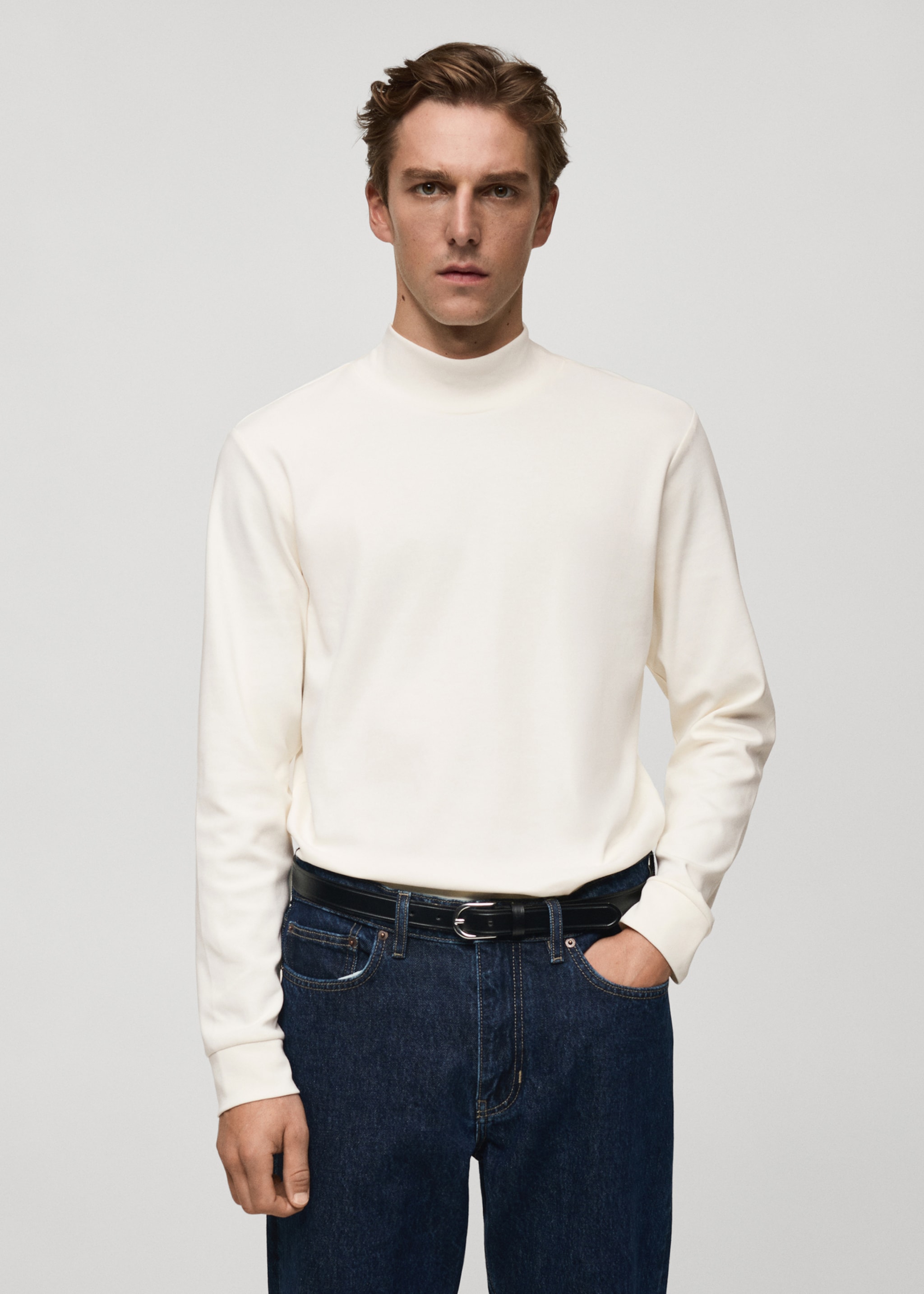 Cotton t-shirt with perkins neck - Medium plane, Ecru. Ref: 77057932-00.