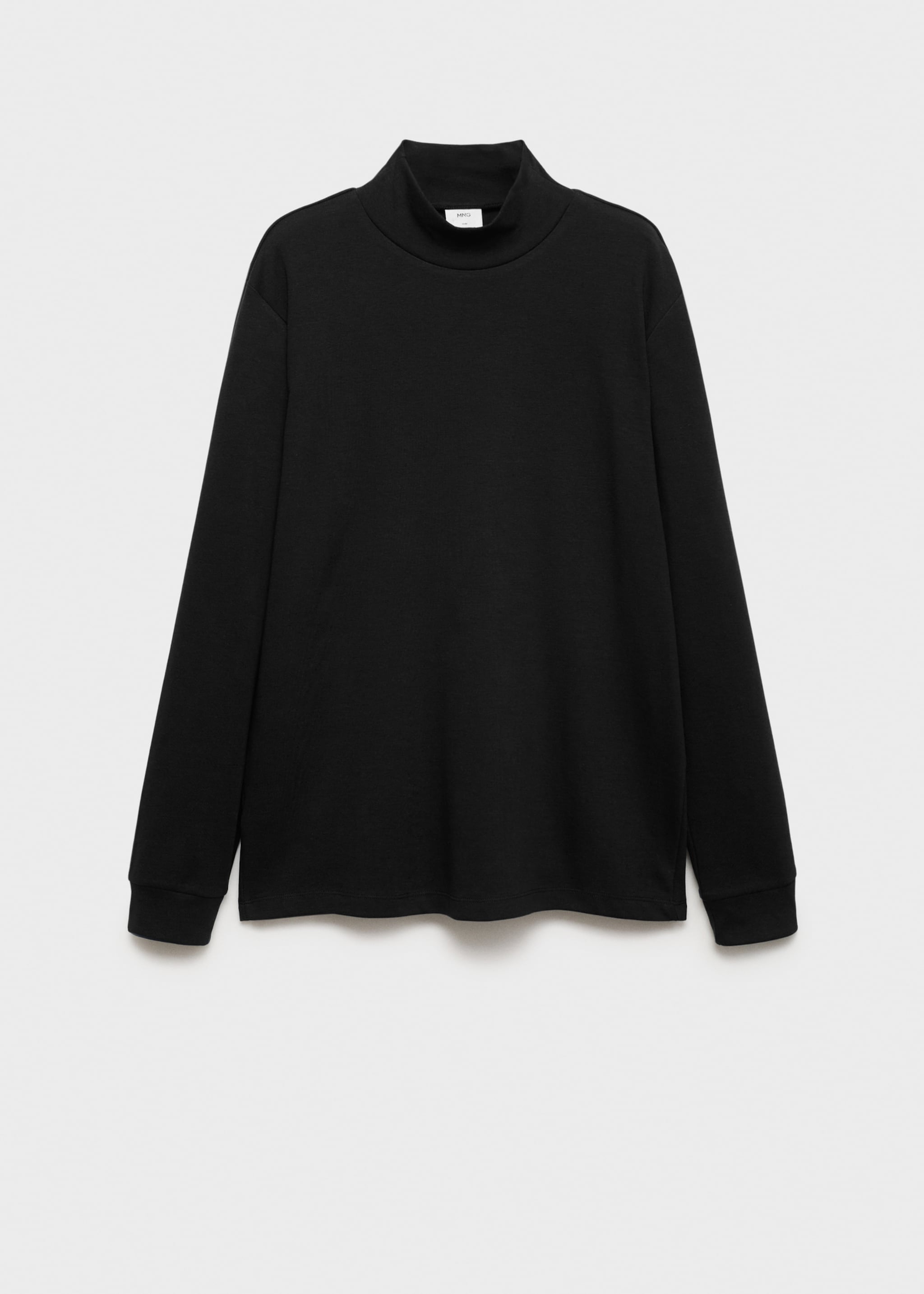 Cotton t-shirt with perkins neck - Article without model, Black. Ref: 77057932-00.