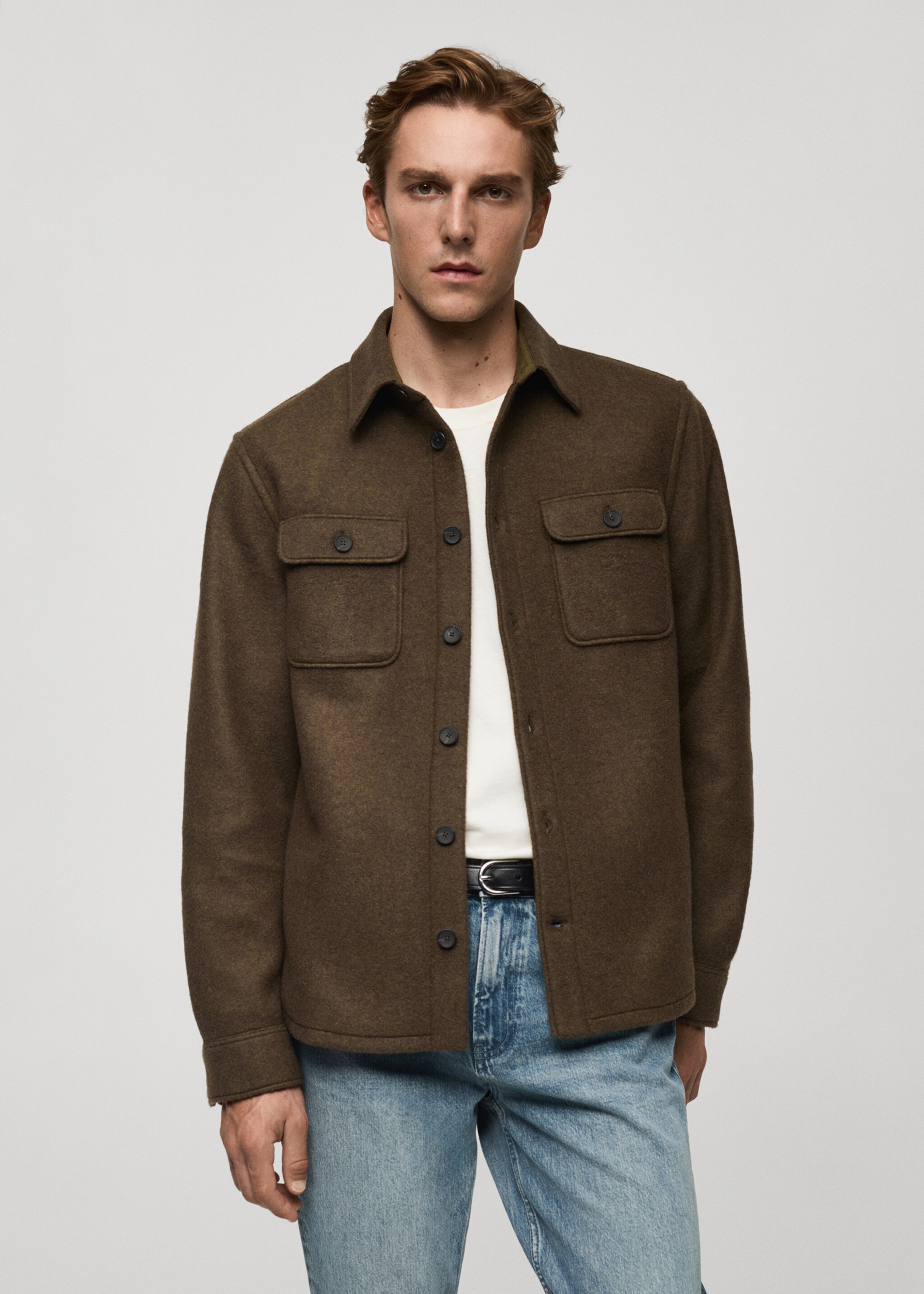 Overshirt aus Wollgemisch mit Taschen - Mittlere Ansicht, Braun. Ref: 77057939-00.